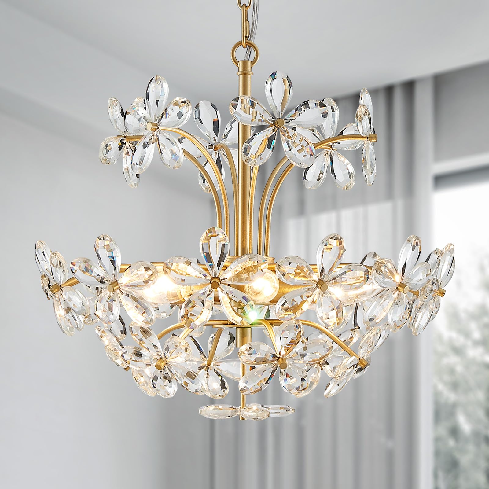 Photo 1 of WUZUPS Crystal Chandelier Pendant Light, 15.7" H x 17.7" W, Gold