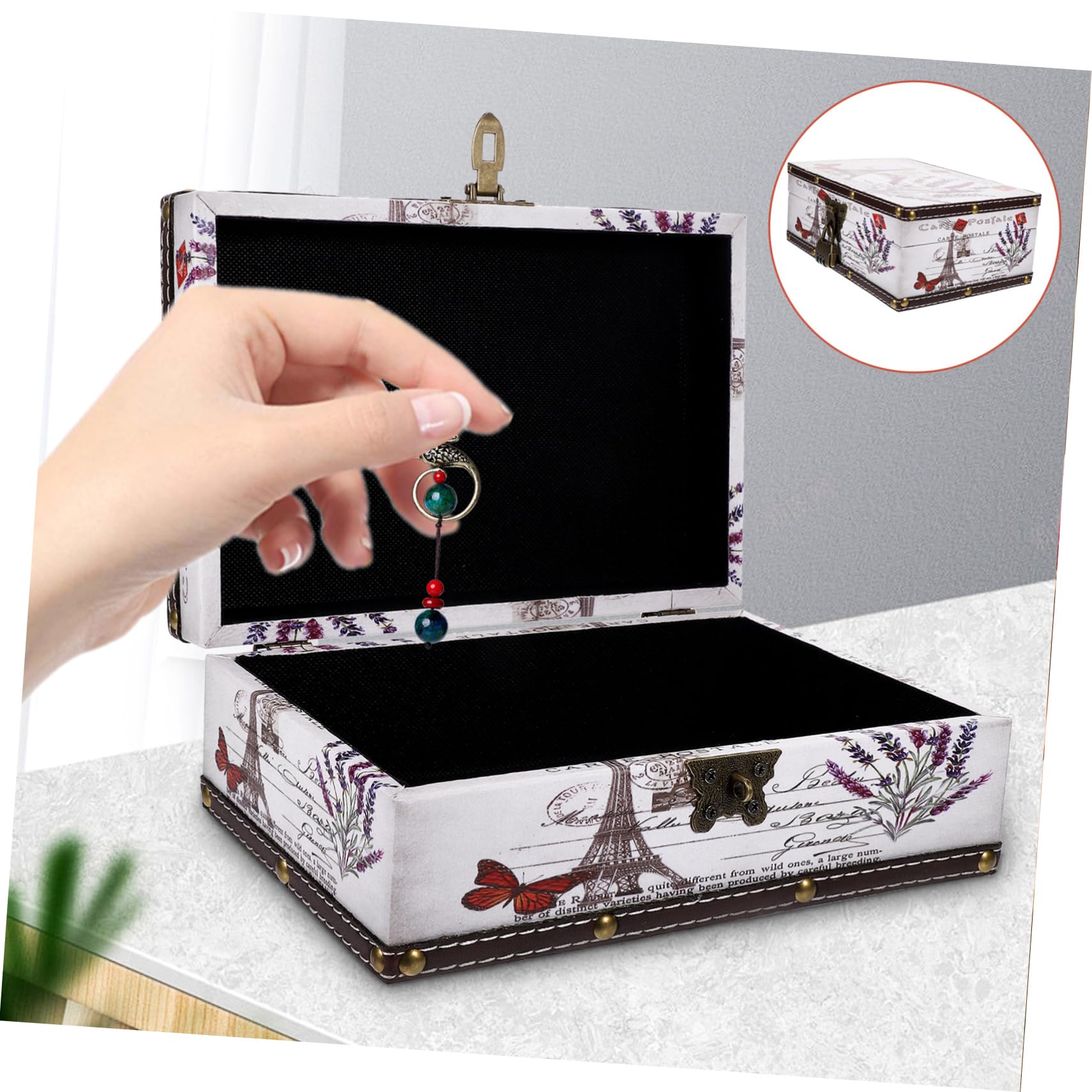 PRETYZOOM Vintage Dekorative Retro Schmuckkiste Holz Leder Aufbewahrungsbox mit Schloss und Ausreichendem Fassungsvermögen mit Staubschutz für Schreibtisch und Kommode