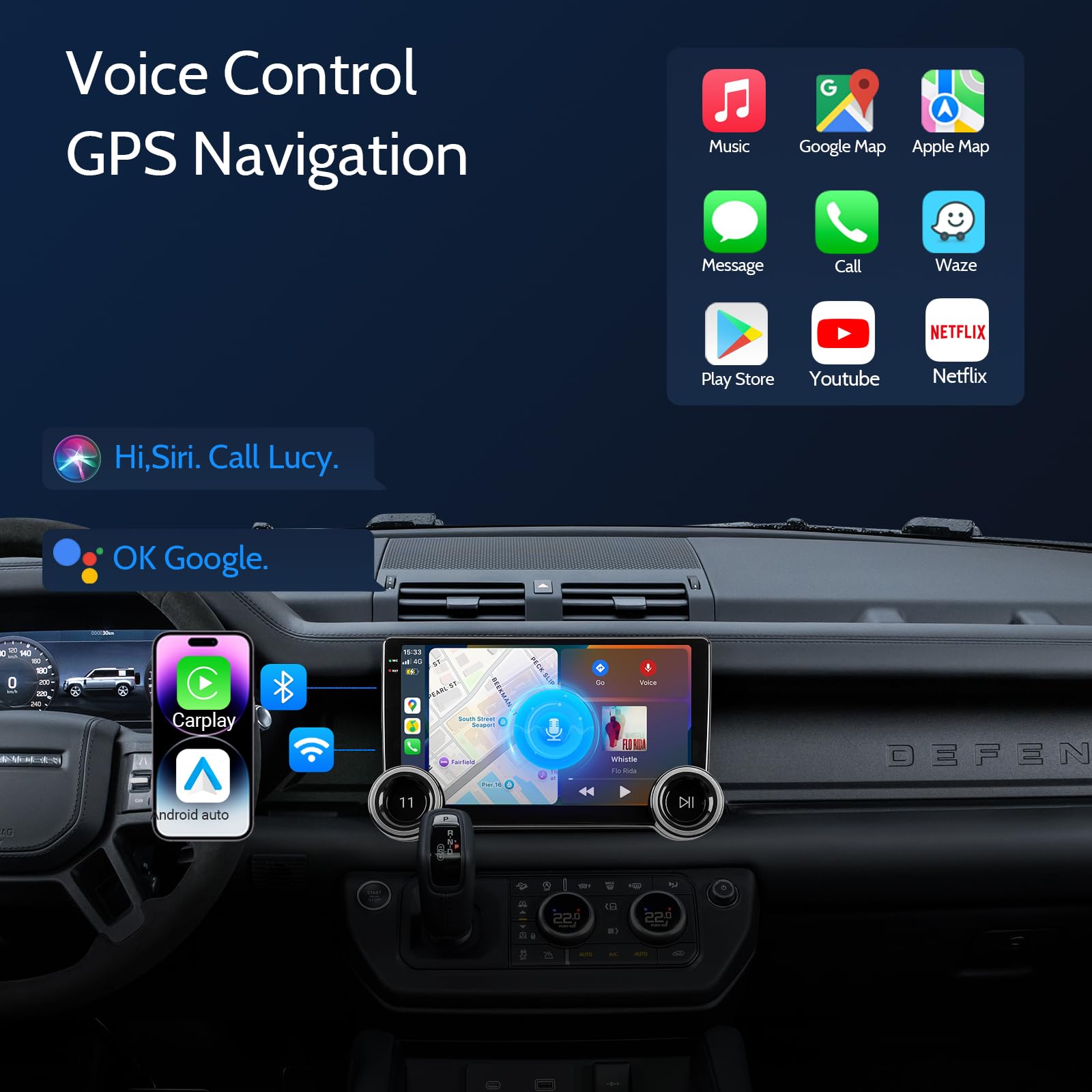 Haudio 2 DIN Autoradio,con Wireless CarPlay e Android Auto,10,1 pollici CarPlay audio,controllo vocale con telecamera di retromarcia, Bluetooth 5.0, GPS navigazione, Mirror Link