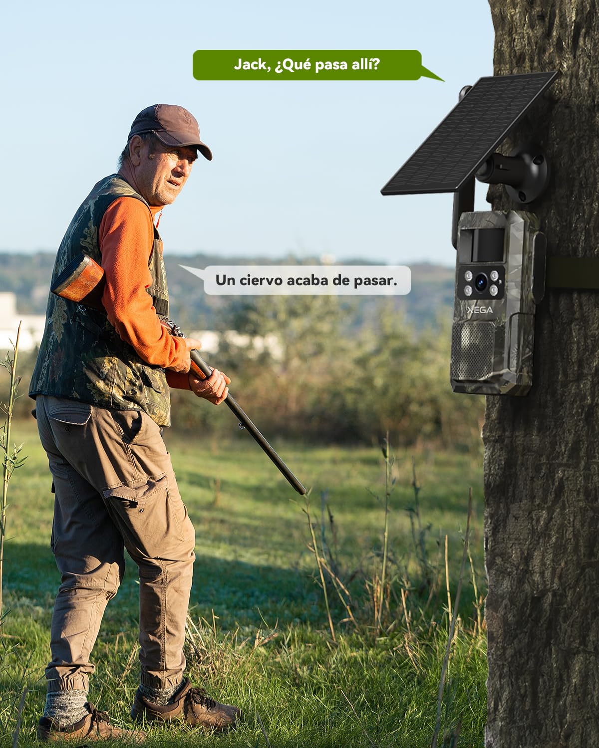 Xega 4G LTE Cámara de Caza Solar con Tarjeta SIM, Cámara Fototrampeo sin WiFi, 7800 mAh Batería, Visión Nocturna 950nm Infrarrojos Invisible, Audio de 2 vías, 0,2s Activación, IP66 Impermeable