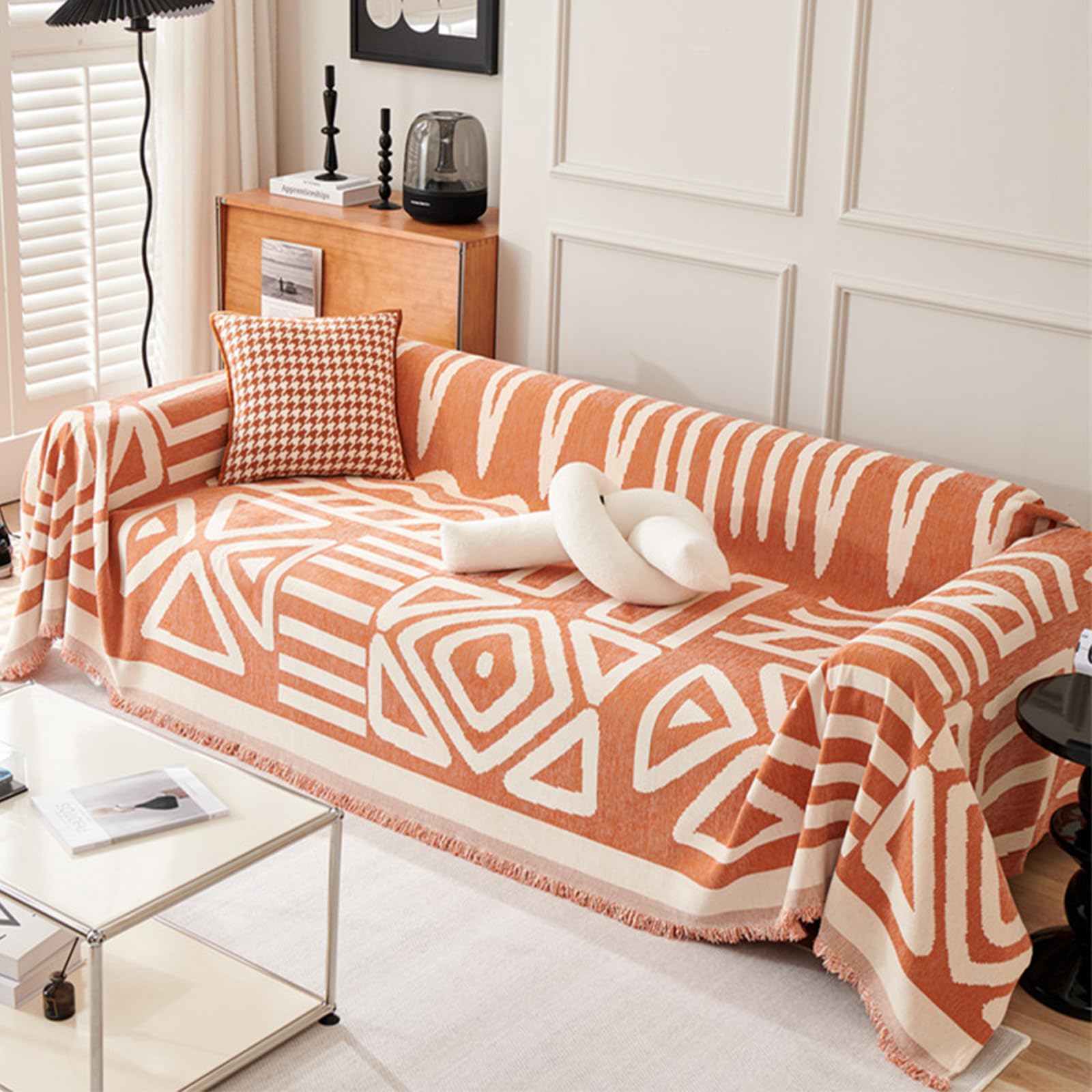 VanderHOME Multifunctional Chenille Tassels Sofa Throw Blankets,Throws for Sofa Blanket Bed Throw for Bedroom, Couch, Travel, Kids, Bedroom Accessories 180 * 300cm-Orange