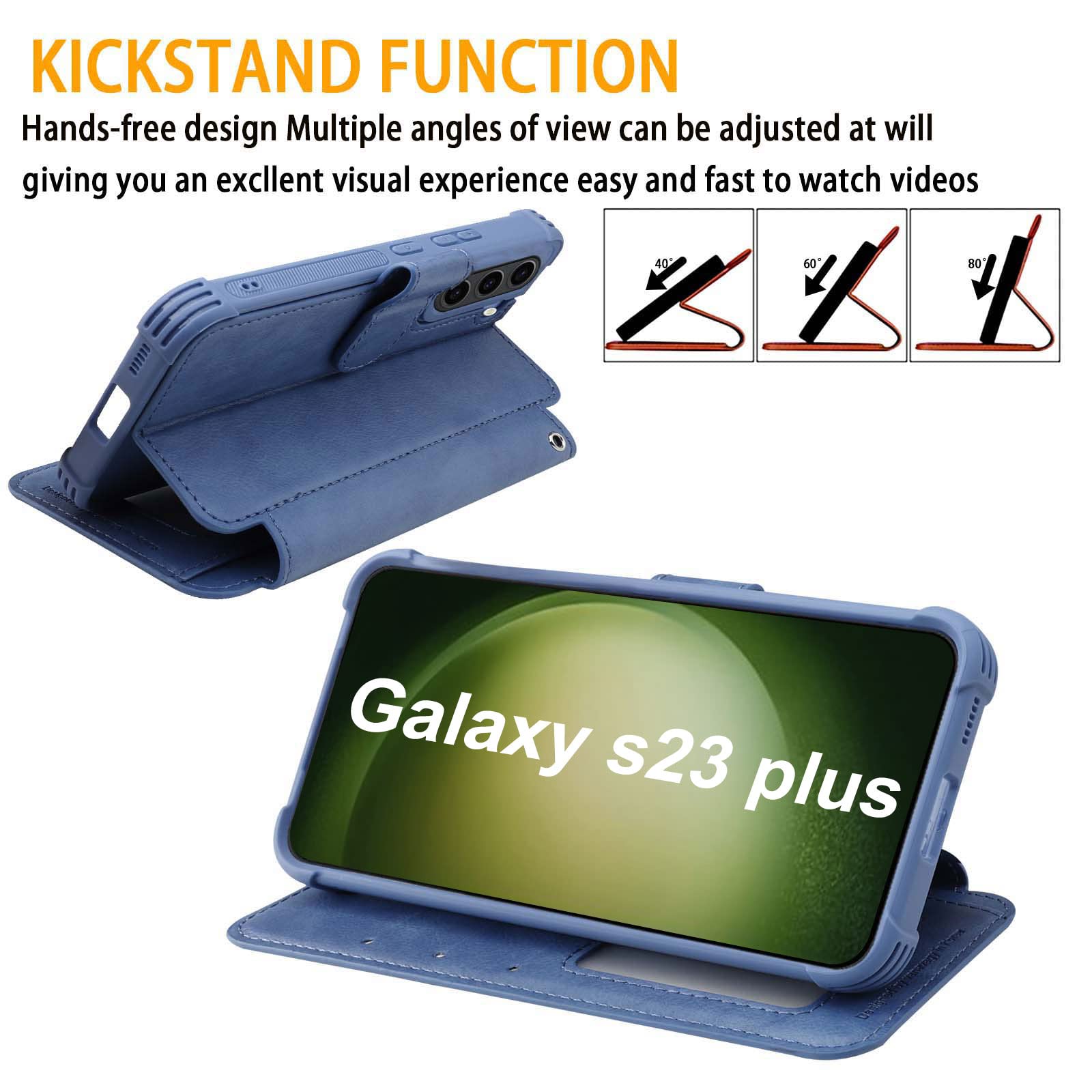 VANAVAGY Compatible for Galaxy S23+ Plus Wallet Case, 12ft Drop Protection, RFID Blocking PU Leather Flip Cover - Image 4
