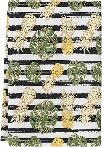 Juego de 2 paños de cocina con plantas tropicales y frutas, toallas de mano con diseño de piña, hojas de Monstera, juego de 2 paños de secado