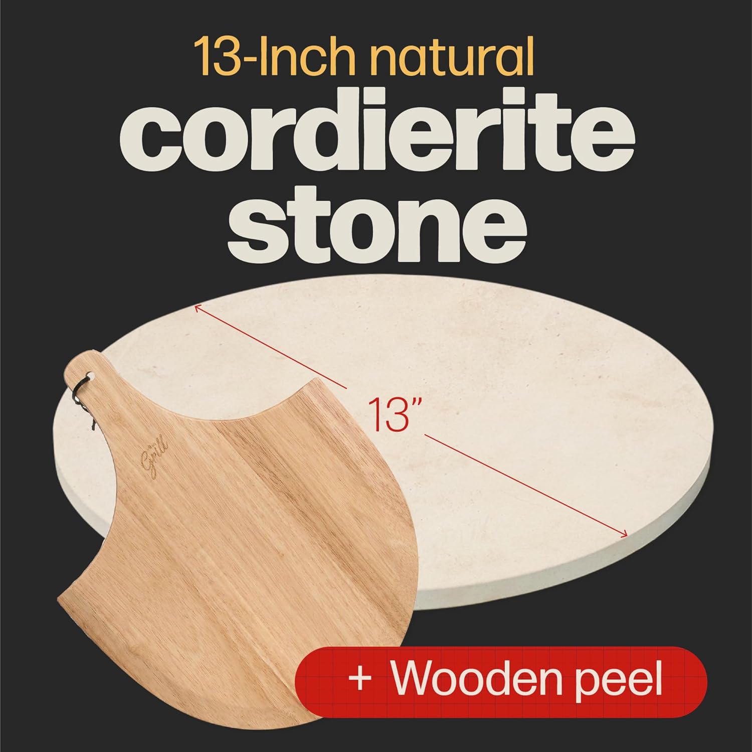 HANS GRILL PIZZA STONE | Circular Pizza Stone For Oven Baking & BBQ Grilling With Free Wooden Peel | Extra Large Round 15" Inches Diameter (38CM) Durable Cordierite Cooking Stone.