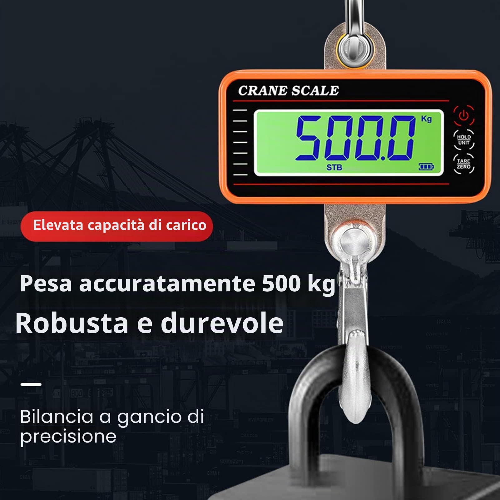 Bilancia Digitale per Gru, Bilancia Sospesa Industriale 1500 Kg 3000 Libbre, con Display a LED per Telecomando, Raggio di Controllo Remoto 20 M, per Misurare il peso(arancione)