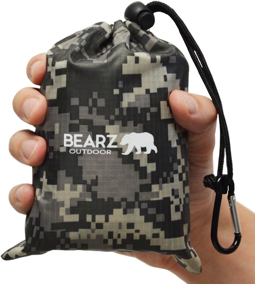 BEARZ OutdoorBeach Blanket/Compact Pocket Blanket 55â€³x60â€³ - Waterproof Picnic Blanket, Lightweight Camping Tarp, Festival Gear, Sand Proof Mat for Travel, Hiking, Sports - Packable w/Bag (Camo)