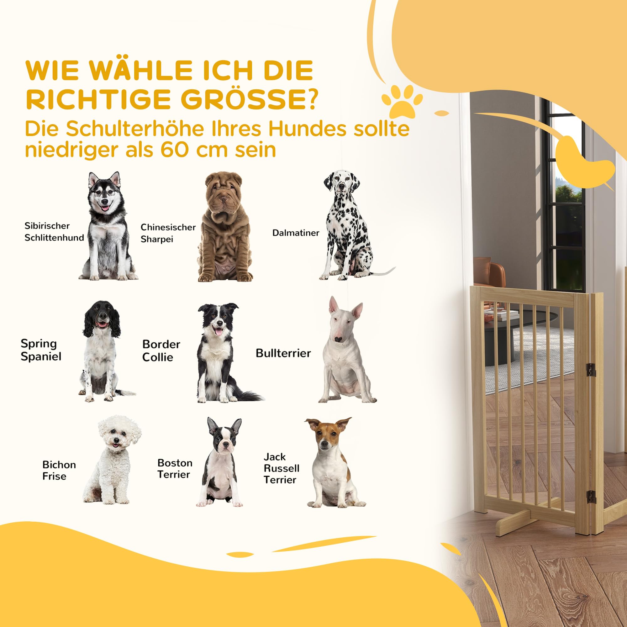 PawHut Griglia di Protezione Cane Autoportante 220 x 91 cm Legno