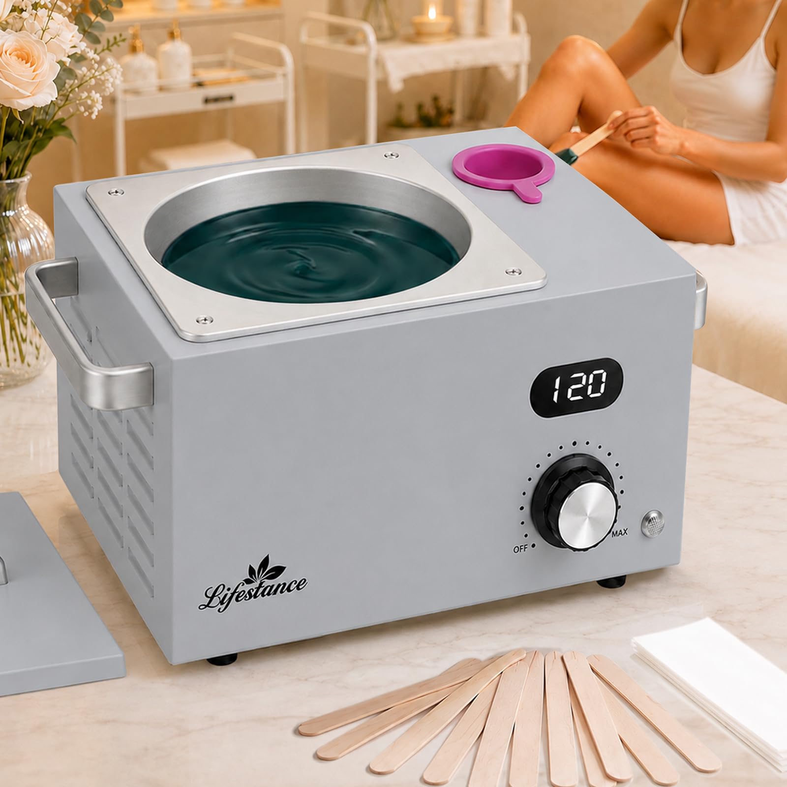Scaldacera portatile per depilazione indolore: scaldacera professionale a pentola singola con temperatura regolabile, ideale per viso, corpo e uso in salone, per donne e uomini (argento)