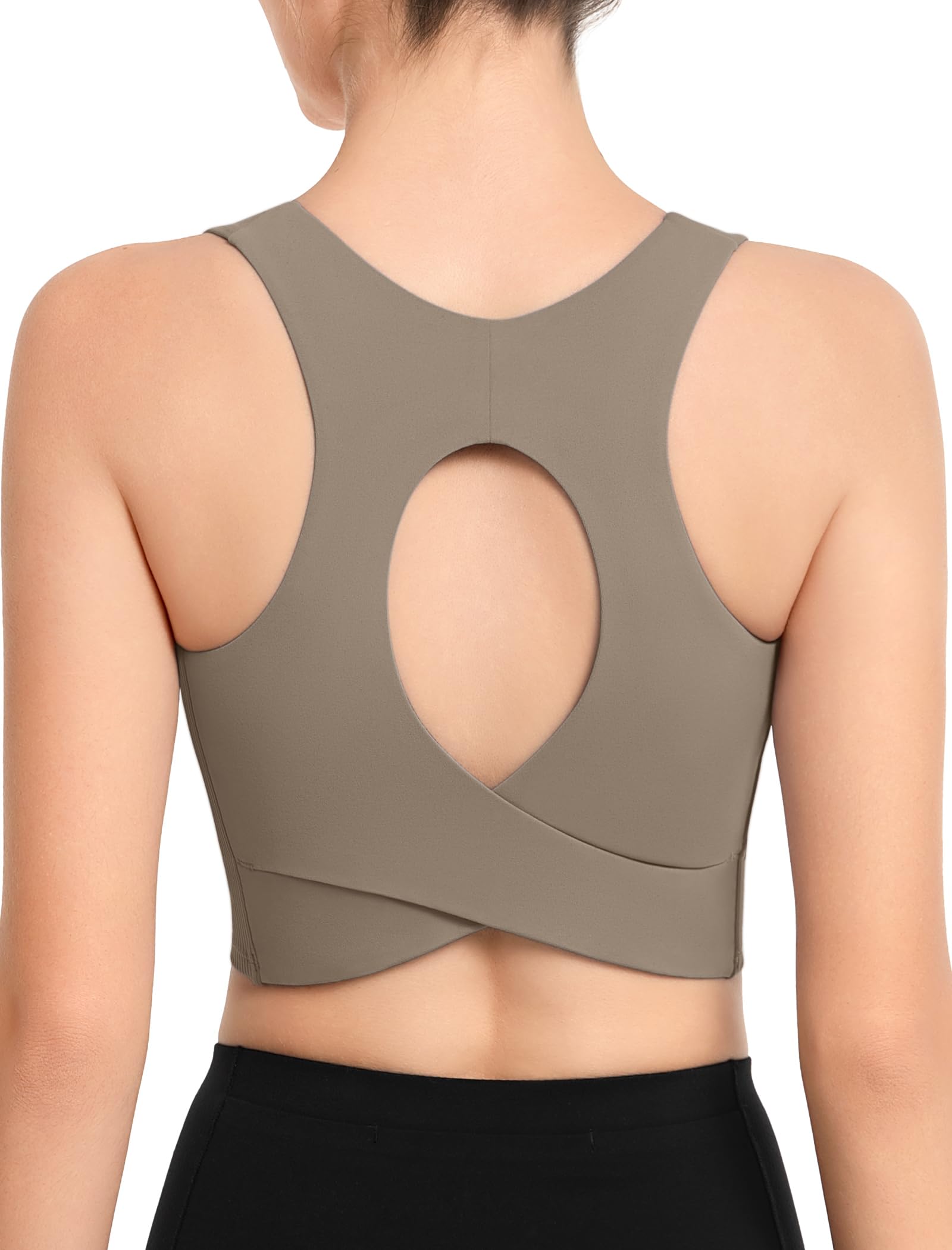 Yvette Cómodo brasier deportivo de yoga con cuello redondo con brasier integrado y parte superior de entrenamiento con espalda redonda