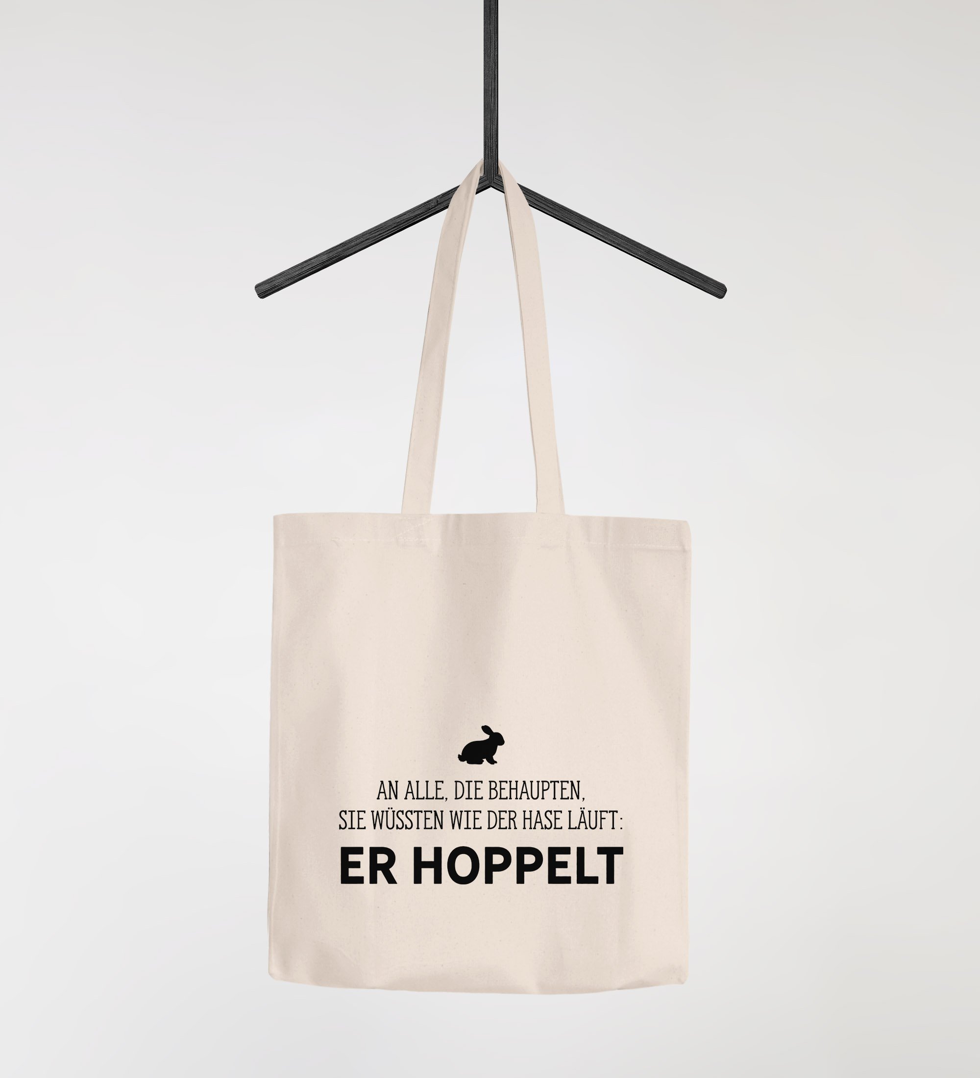 Jutebeutel Mit Spruch – „An Alle Die Wissen Wie Der Hase Läuft: Er Hoppelt“ | Baumwolltasche 38x42 Cm