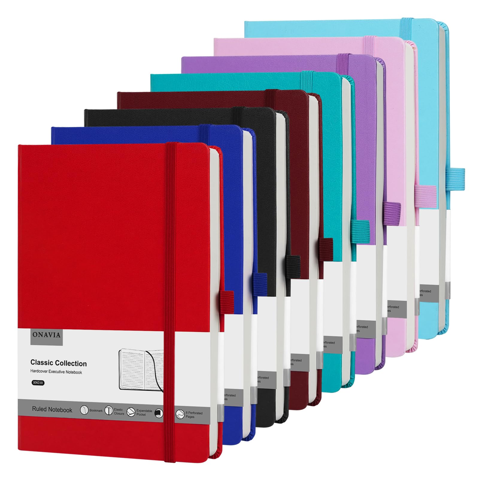 ONAVIA A5 Notizbücher Liniert Hardcover, 80 Blatt, 100 g/㎡, 8er Set Farben