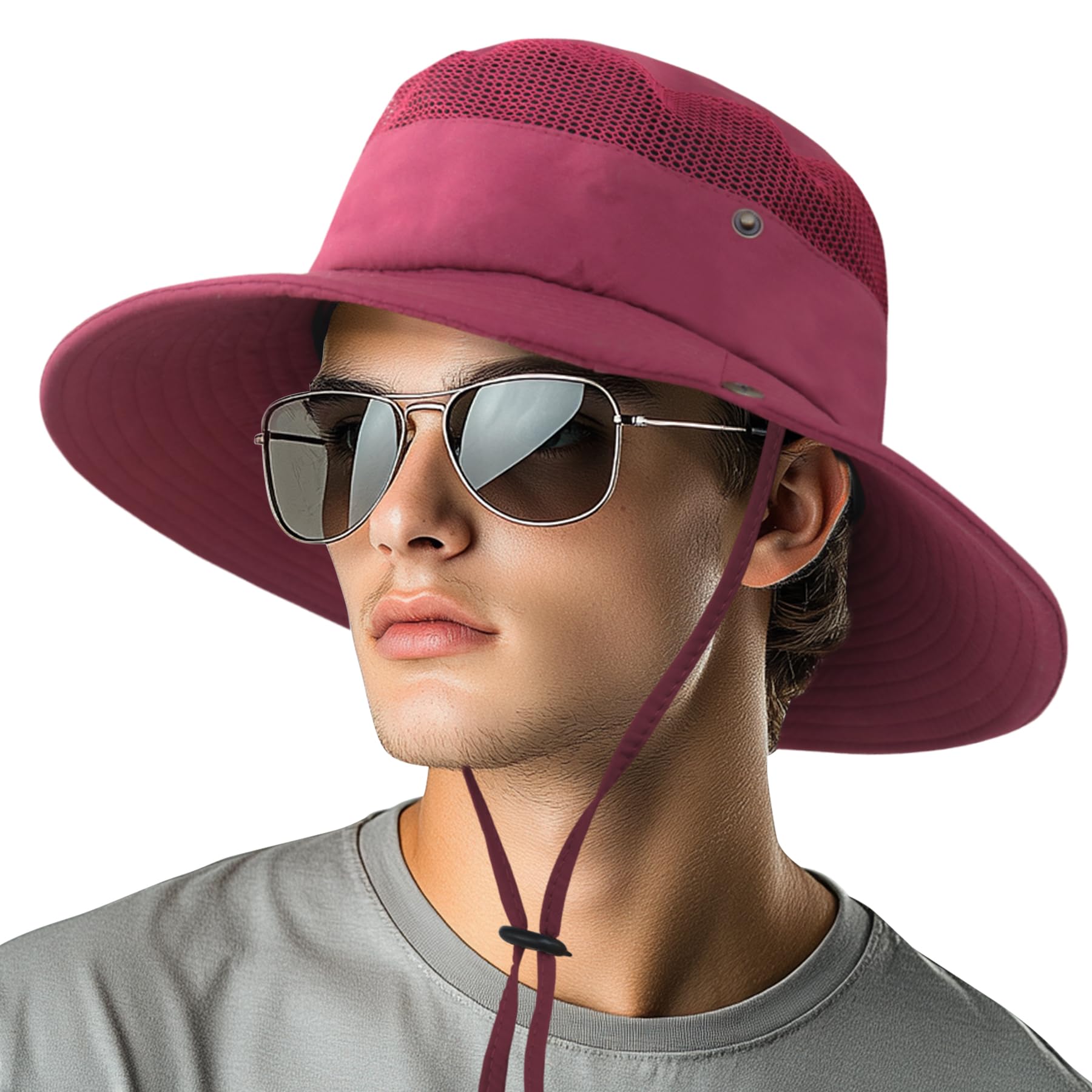 NPQQUAN Sun Hats for Men 3” Wide Brim UPF 50+ Protection Breathable Fishing Hat Top Mesh Beach Bucket Hats