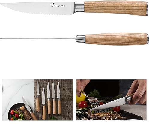 Miniatura 9 de Kangdelun Natura Series - Juego de 14 cuchillos y 6 cuchillos para carne con caja de regalo, acero inoxidable de alto carbono ultra afilado, mango