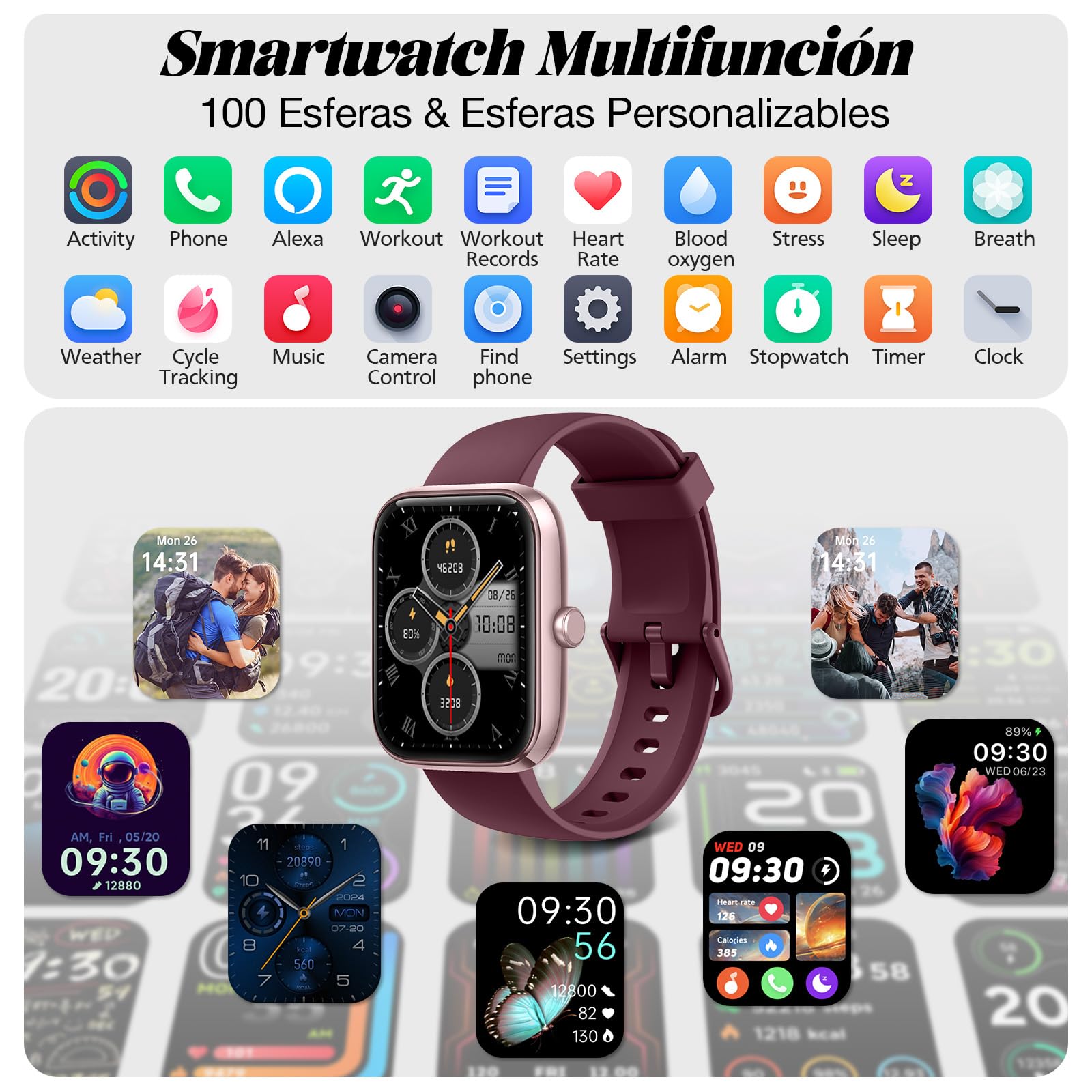 Smart Watch for Men Women with Bluetooth Call, Alexa Built-in, WhatsApp Notifications, Fitness Tracker with Heart Rate/SpO2/Sleep/Pedometer, 1.83" DIY Dial, 100+ Sports Modes, IP68 for Android iOS