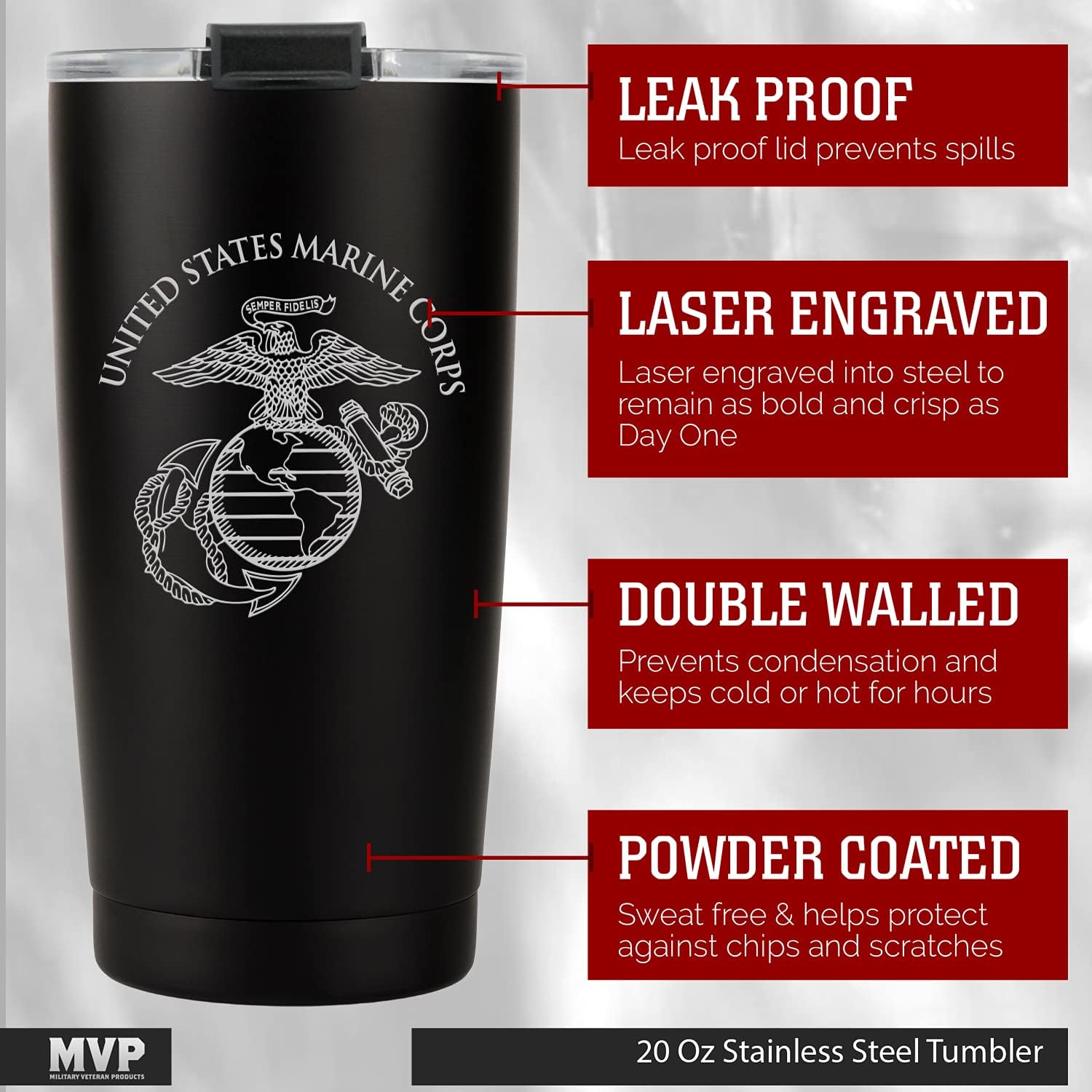 Military Gift Shop Marine Corps 20oz Insulated Tumbler-Double-Walled Stainless Steel Travel Cup-Durable & Leakproof-Disabled Vet Owned Business USMC 20oz Tumbler - Image 8