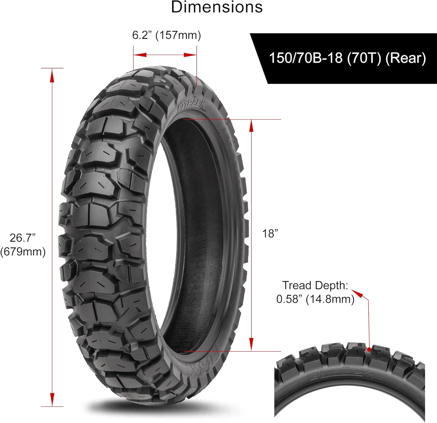 Tusk 2Track Adventure Motorcycle Tire Set – Front 90/90-21 (54T) & Rear 150/70B-18 (70T), Dual-Sport Bias Tires, Directional Knobby Tread, DOT Compliant