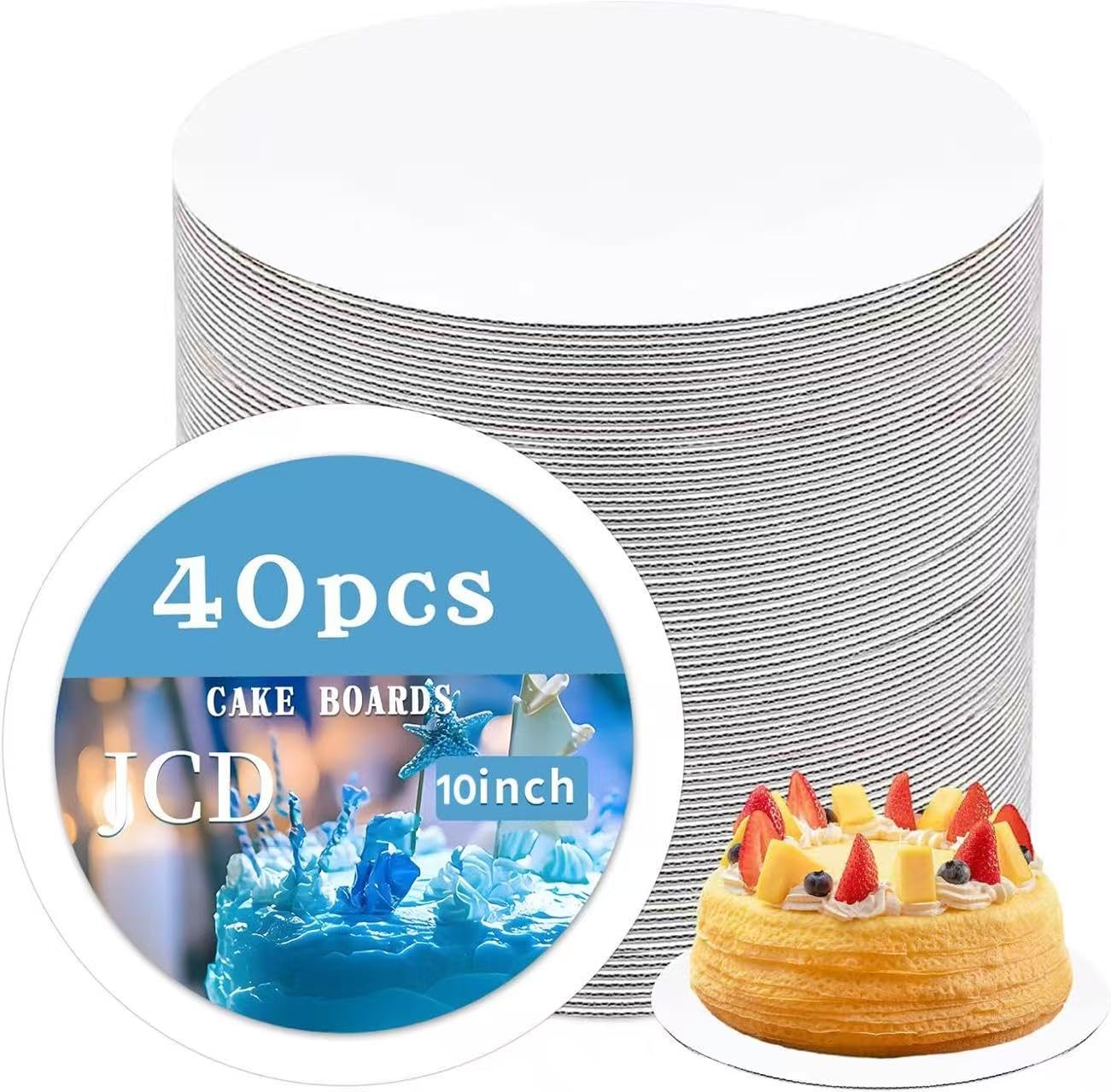 10 Inch Round Cake Boards, 40 Pack Cardboard Cake Drum for Cake Display