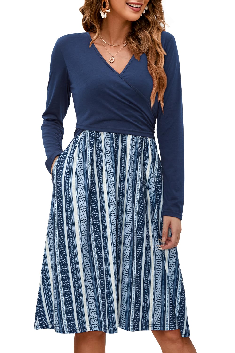 Ougeswomens 2023 Fall Fashion V Neck Floral Midi Dress Pockets | Desertcart  Bahamas