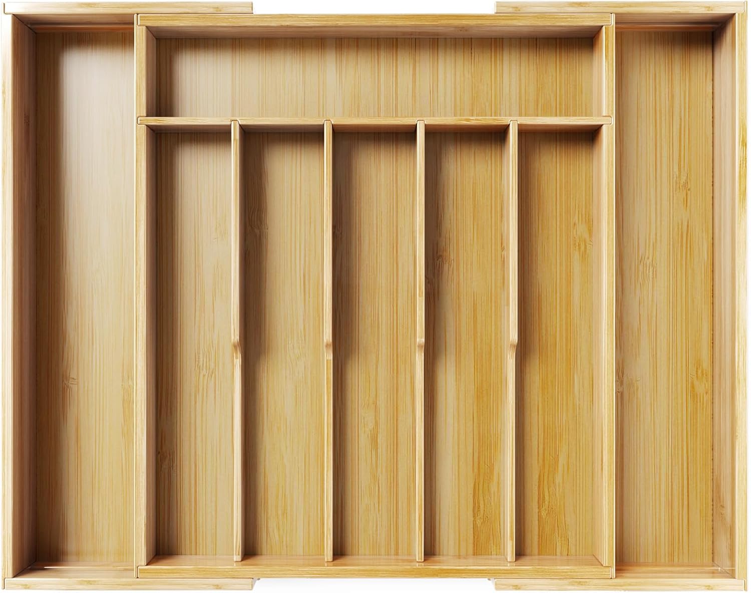 Kitsure Silverware Organizer - Expandable Bamboo Kitchen Drawer Organizer for Cooking Utensils and Cutlery, Sturdy & Thickened Kitchen Organizers and Storage Solution, 19.6"×15.5"×1.8"
