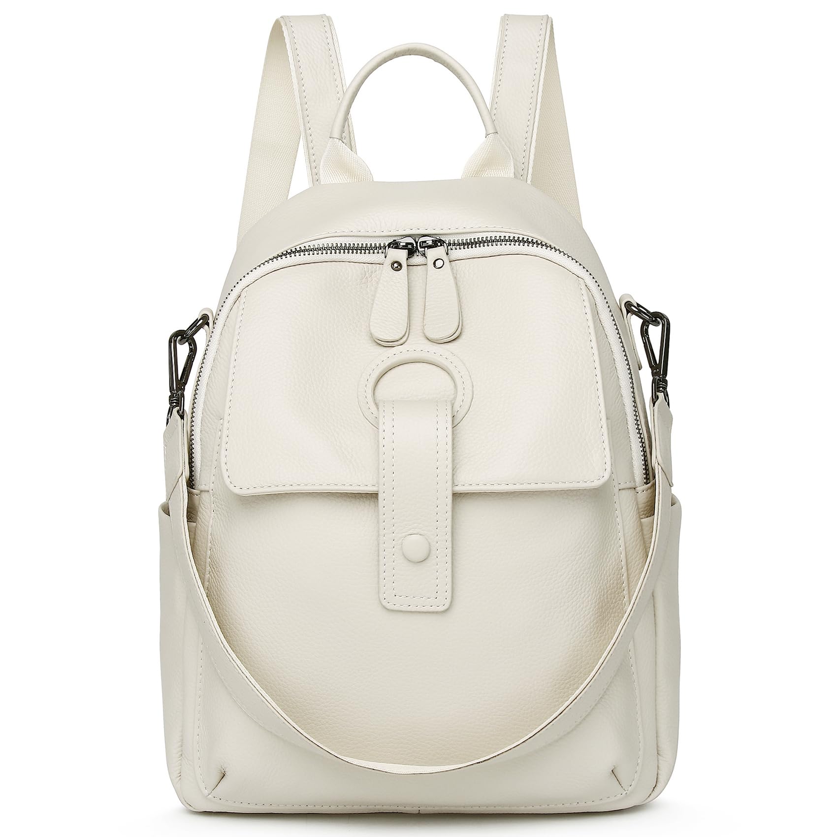 Wesccimo Genuine Leather Backpack Purse For Women Beige Real Soft Leather Travel Convertible Ladies Shoulder Bag