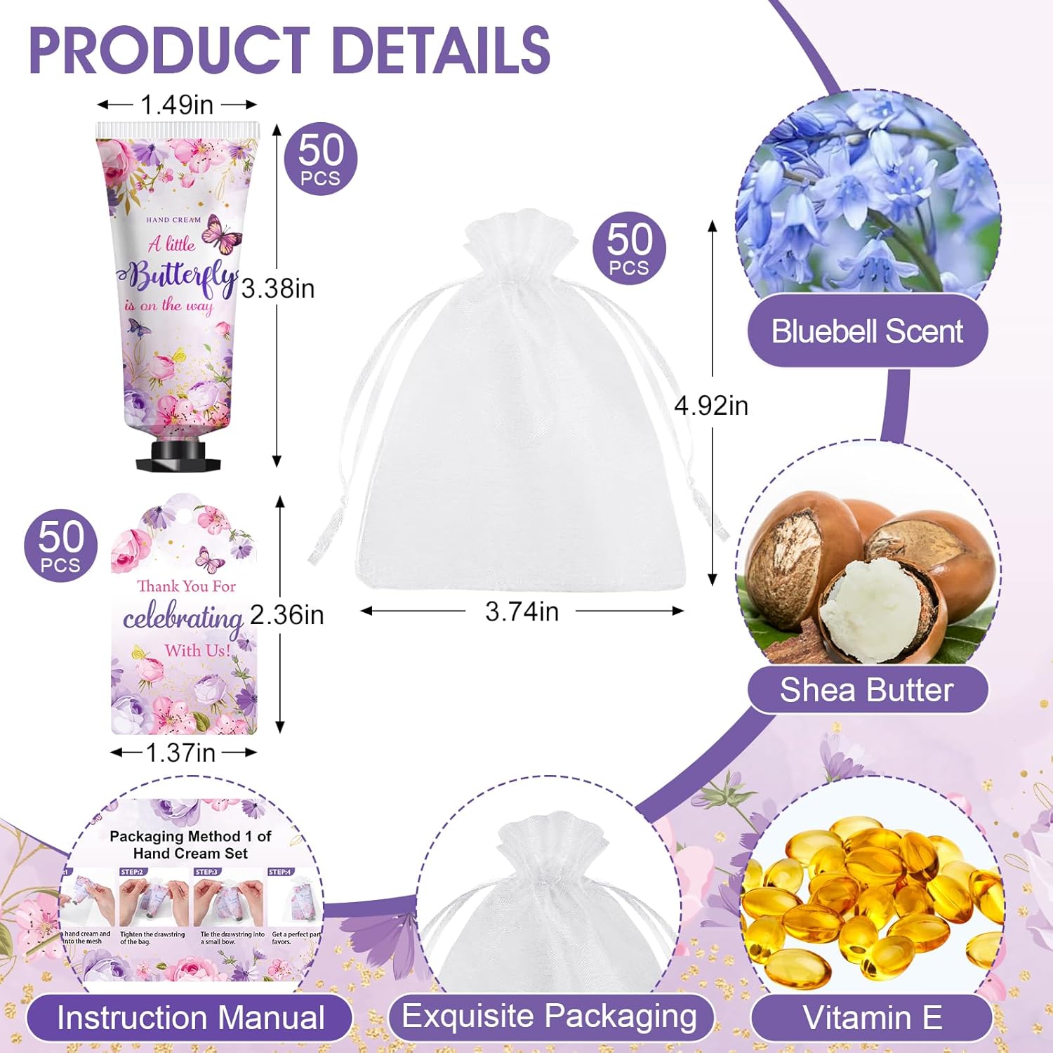 KONEUK 50 Sets Baby Shower Hand Cream Gifts, Wedding Party Favors, Baby Shower Party Favors and Bridal Shower Gifts for Guests, Bulk Thank You Gifts for Women(Butterfly)