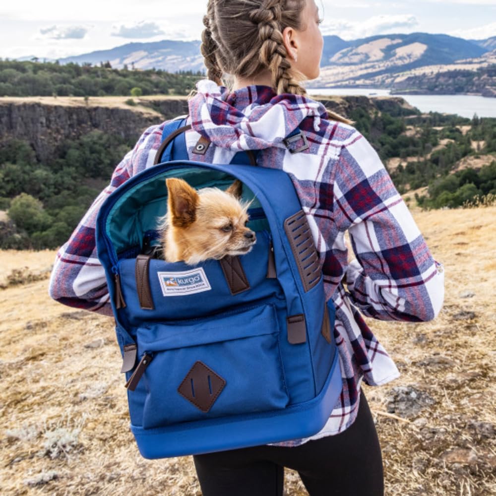Kurgo Nomad Mochila Transportín, Azul | Apta para Avión, Fondo Impermeable, Bolsillo para Tablet, Para Perros Pequeños