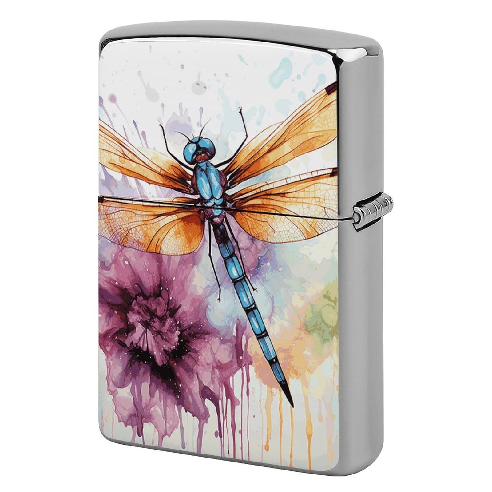 Dragonfly Watercolor Painting Lighter Case for Men, Personalized Lighter Cover for Valentine's Day Gifts, Flip-Top Lighters Shell for Outdoor, Portable Lighters Protective Sleeve