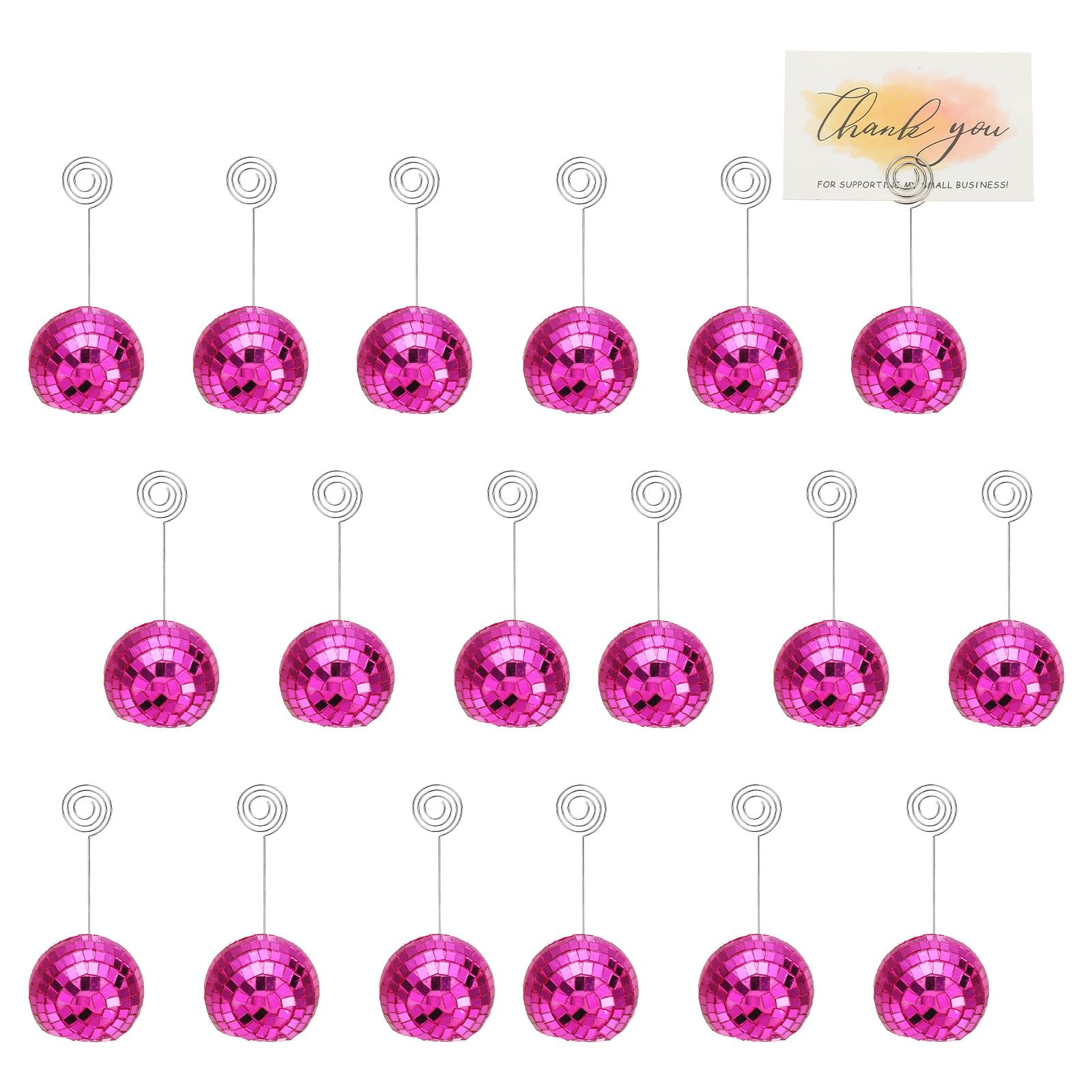 PATIKIL 2 Inch Disco Ball Place Card Holder, 18Pcs Disco Table Sign Holder Table Number Holders Name Card Stands with Clip for Decor Photo Menu Display Wedding Birthday Party, Rose Red