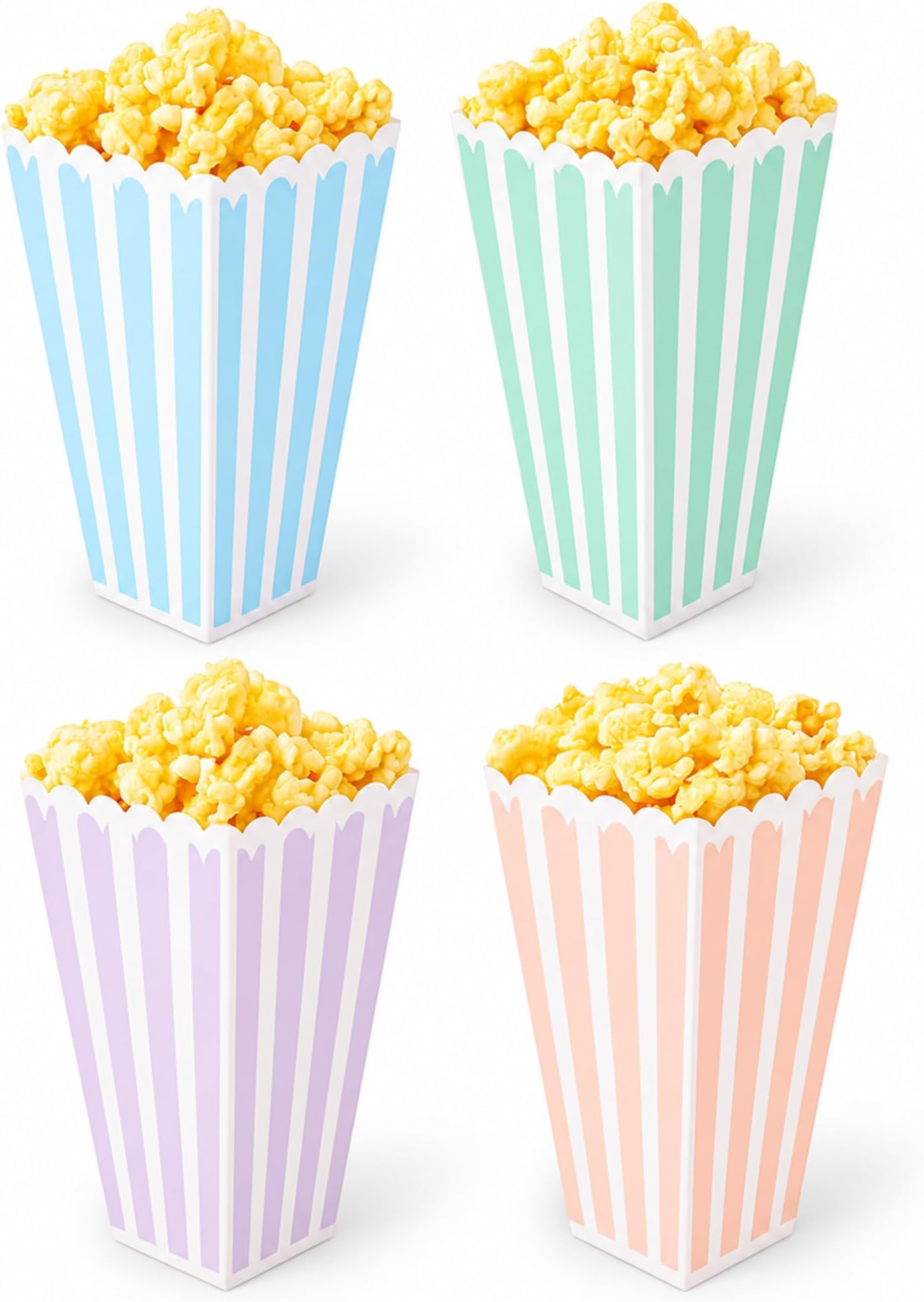 4 Pack Reusable Popcorn Containers, Each Box Holds 60g of Popcorn Classic Striped Random Colours Holders Ideal for Family Movie Nights, Home Cinema Snack Boxes