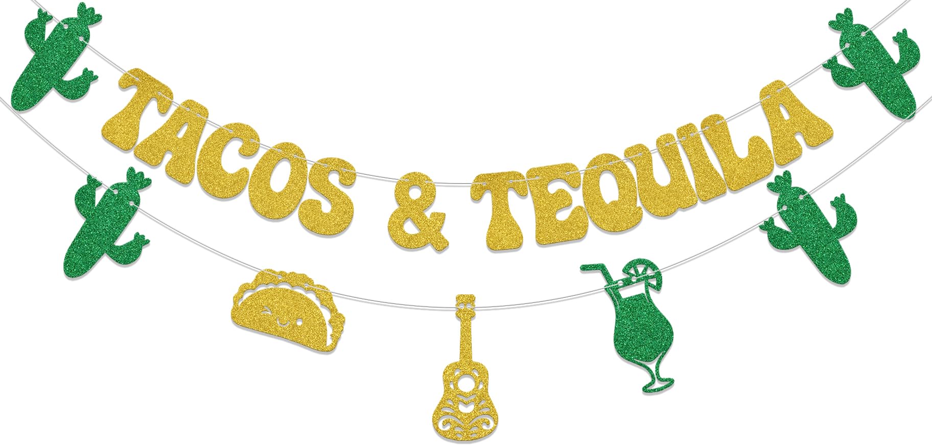 KEWUFD Tacos & Tequila Banner, Birthday Party Decor Sign For Tacos & Tequila Fiesta Party Decorations Supplies Gold Glitter
