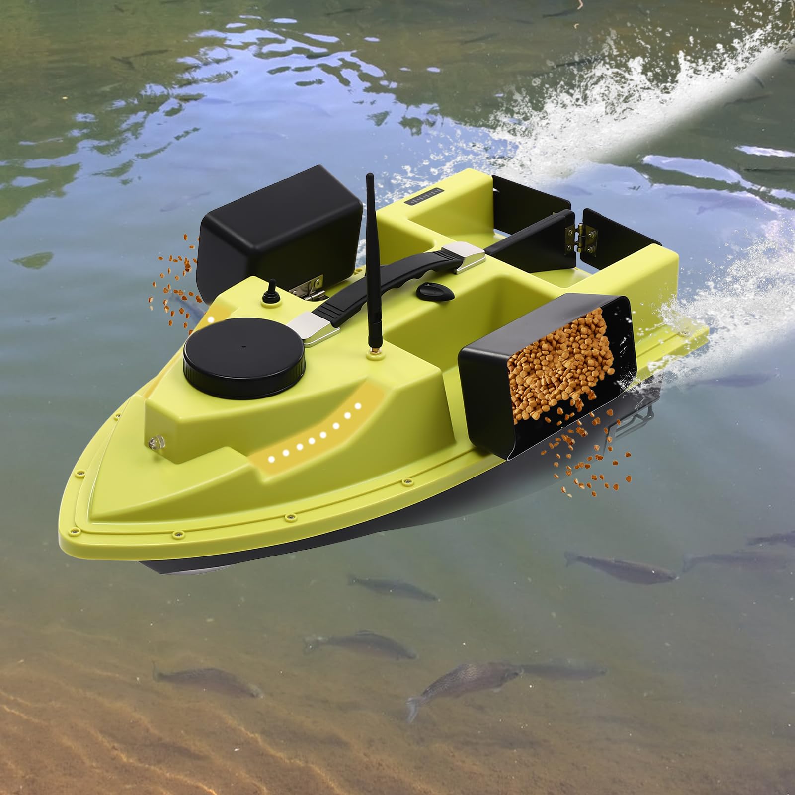 Barca da pesca Barchino pasturatore Barca da pesca per esche con posizionamento GPS Telecomando 2,4G Design a 4 marce Batteria al litio da 5,2 Ah adatta per grandi laghi e bacini artificiali