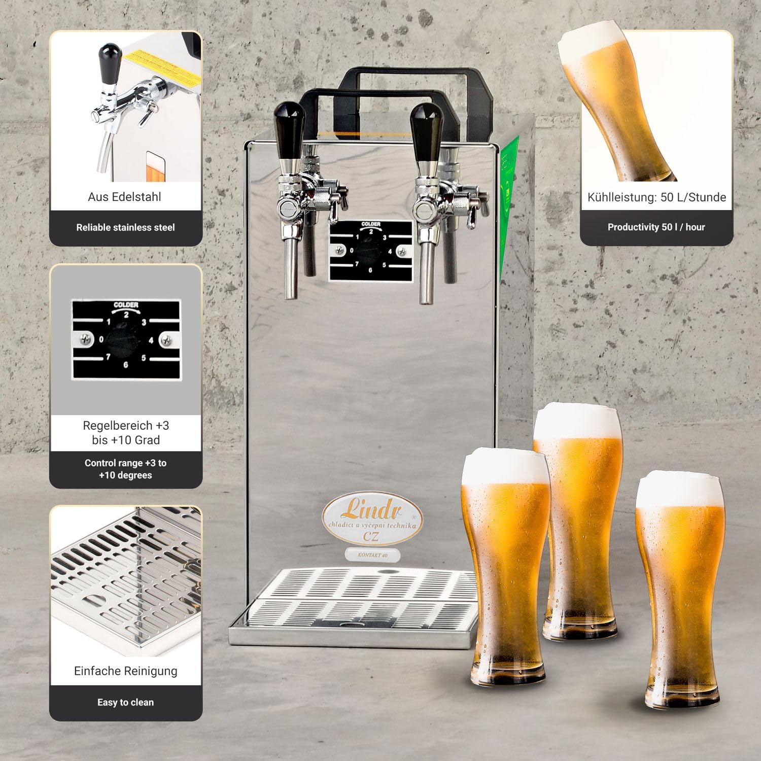 Zapfanlage - Kontakt 40 Bierzapfanlage 2-leitig Trockenkühler, Durchlaufkühler 50 Liter/h, Green Line