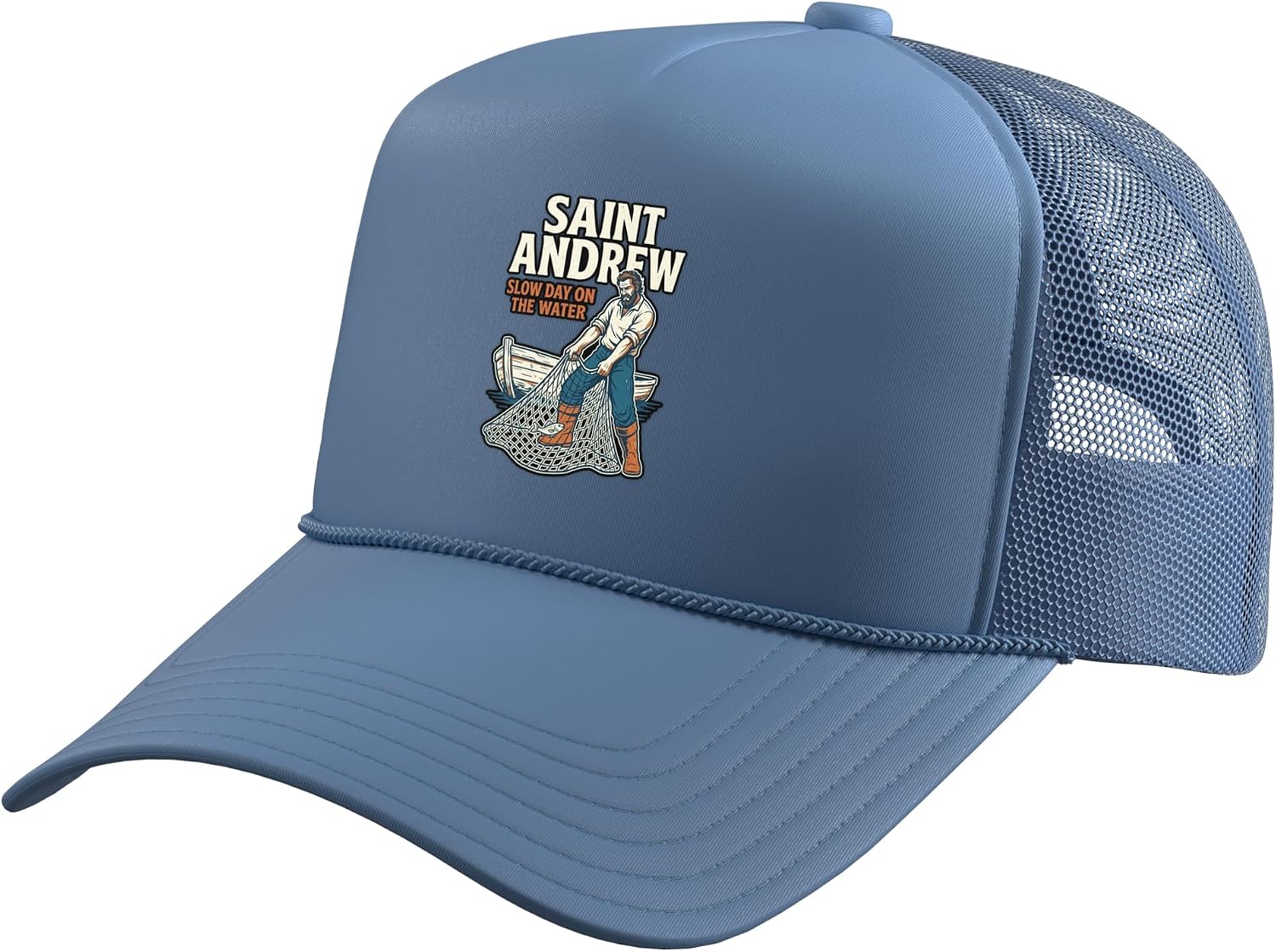 Saint Andrew Hauling Net One Tiny Fish Boat Catholic Trucker Hat with Adjustable Mesh Back