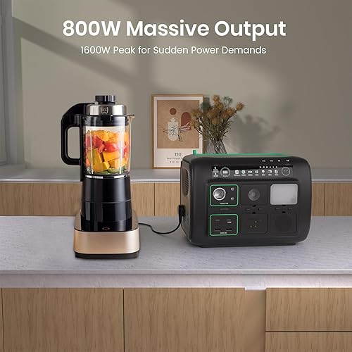 Miniatura 6 de Estación de energía portátil, con luz a presión, altavoz y cargador, generador solar de 800 W, fuente de alimentación exterior de 512 Wh para