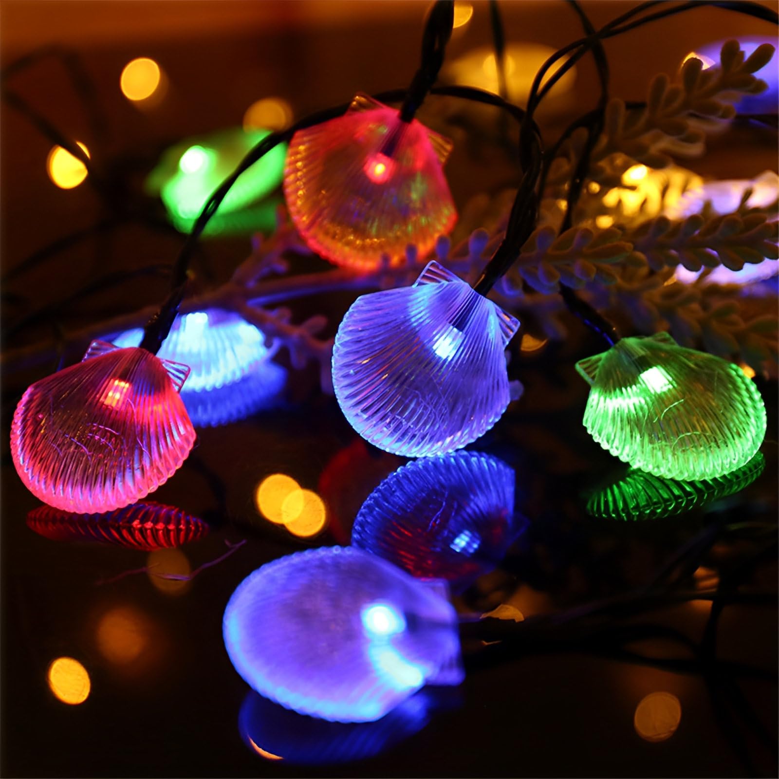 FANSU Shell Shape LED Garden Lights, 8 Modes Indoor/Outdoor Solar String Lights, Solar Lights Outdoor Garden with Remote, for Patio Yard Home Christmas Parties Wedding (Colorful,22M/200LED)
