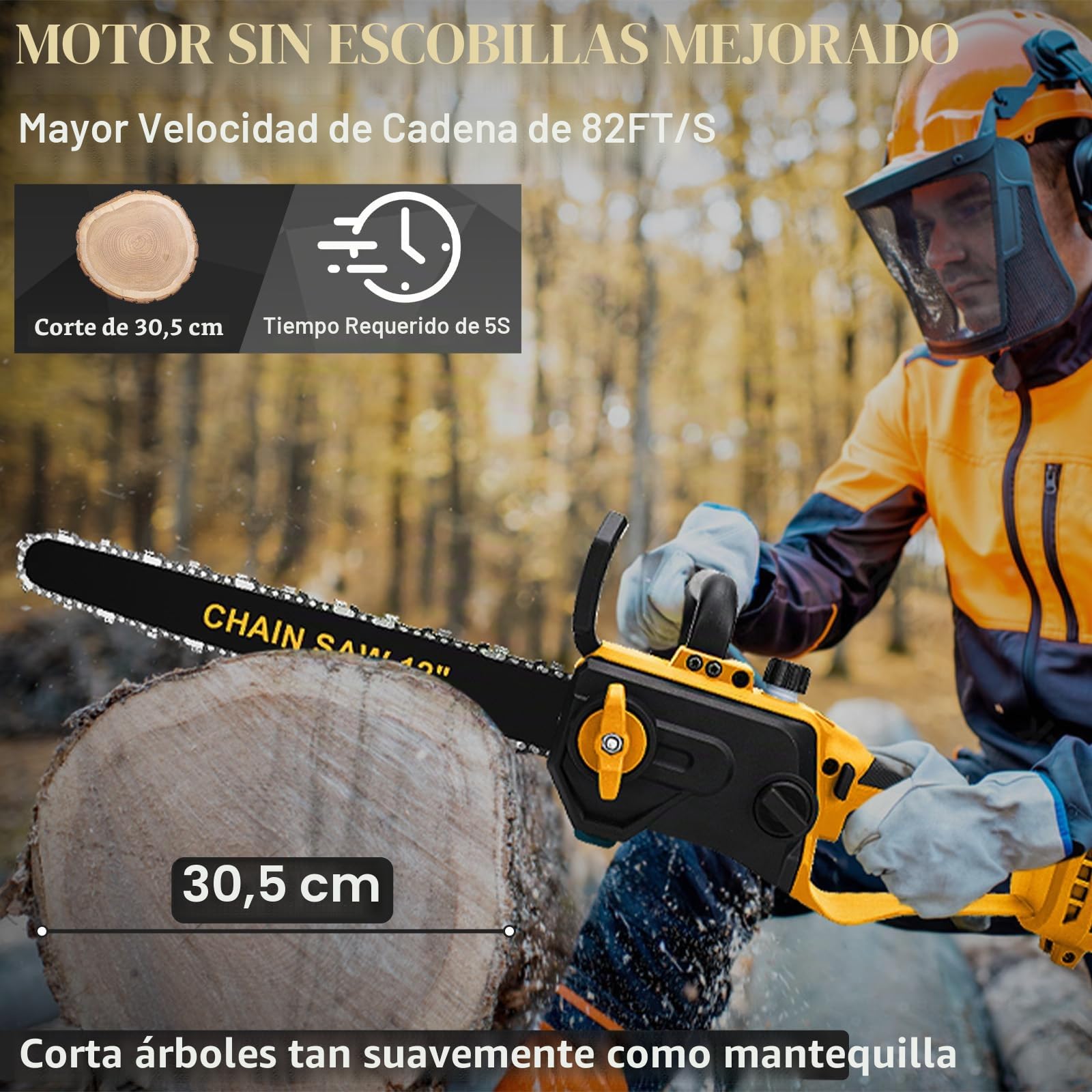 WingFly Motosierra Eléctrica 12 Pulgadas Compatible con Dewalt 18 V, 20 V | Brushless Motosierra de Mano, Motosierra Inalámbrica Portátil para Podar Árboles de Jardinería