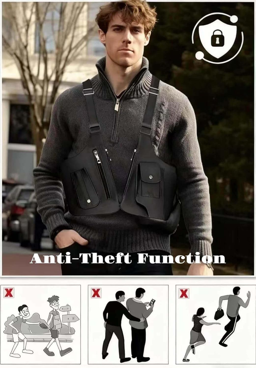 Tactical Shoulder Armpit Bag for Men, Leather Crossbody Bag, Slim Everyday Carry for Travel, Walking, Daily Use - Image 8