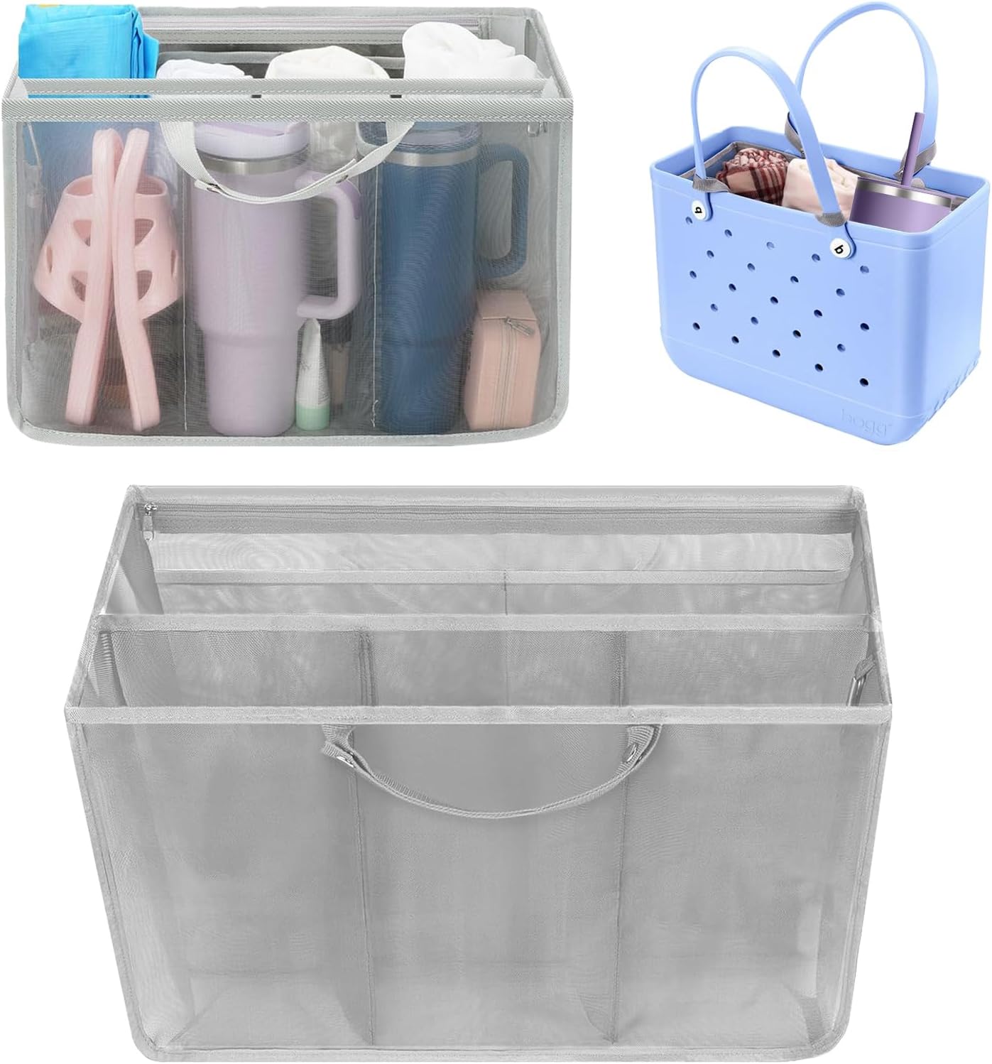 Beach Bag Organizer for Large Bogg Bag Insert Accessories, Lightweight Mesh Divider Pouch with Zipper Pocket for Original XL Bogg/Simply Southern/Simple Modern Large Tote Bag