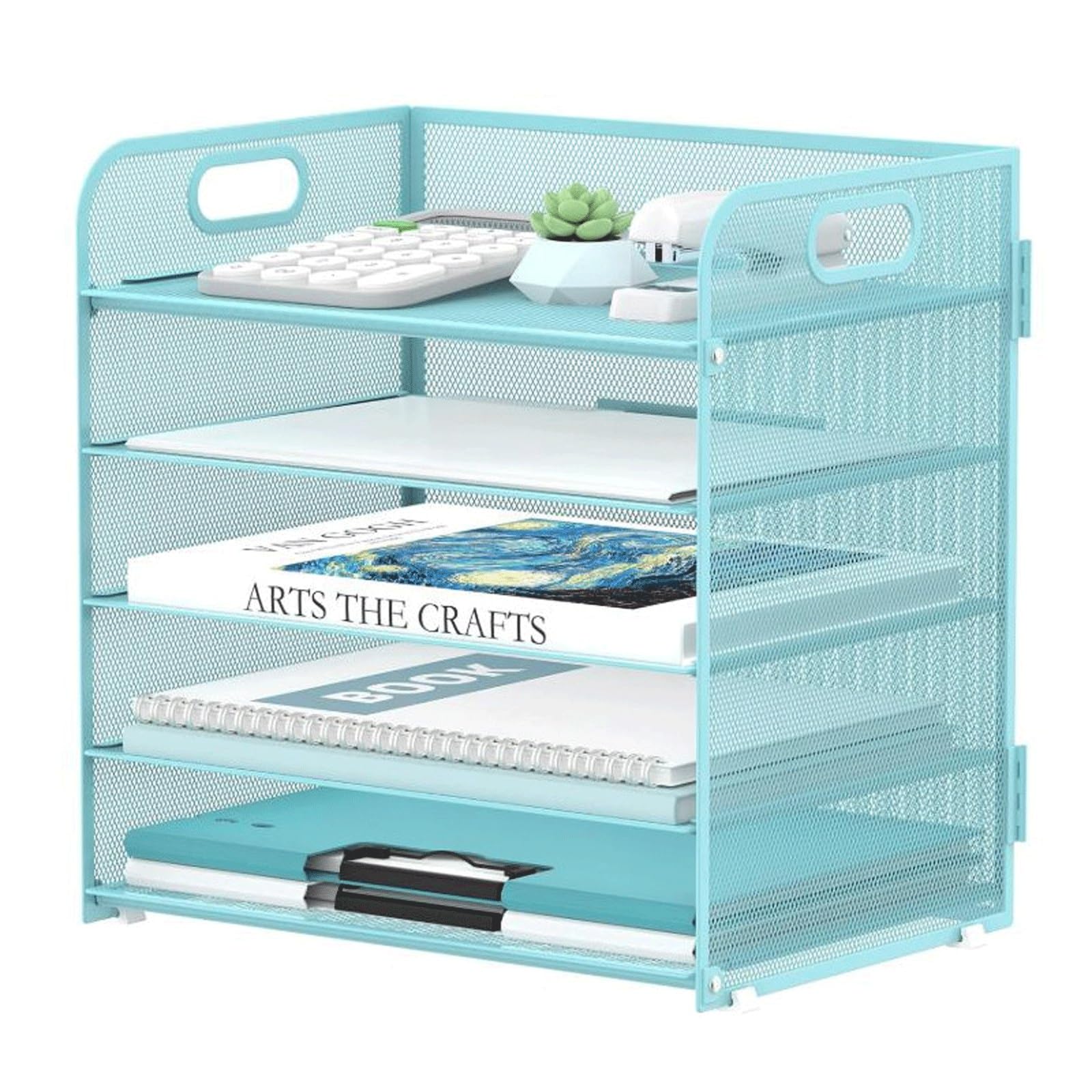 Organizador de escritorio de malla, Organizador de Bandeja de Archivos, Carpetas A4, Cartas, Papel, Bandeja organizadora de Escritorio de Metal(Blue,5-tier)