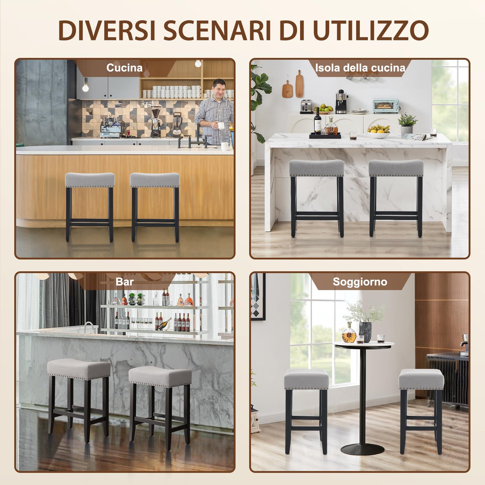 Set di 2 Sgabelli da Bar, Sgabelli da Bar ad Altezza Bancone Sgabello da Sella Alto da 65.5cm, Sedia Trucco Cucina in Lino, Poggiapiedi per Sala da Pranzo, Cucina ad Isola, Caffetteria, Grigio