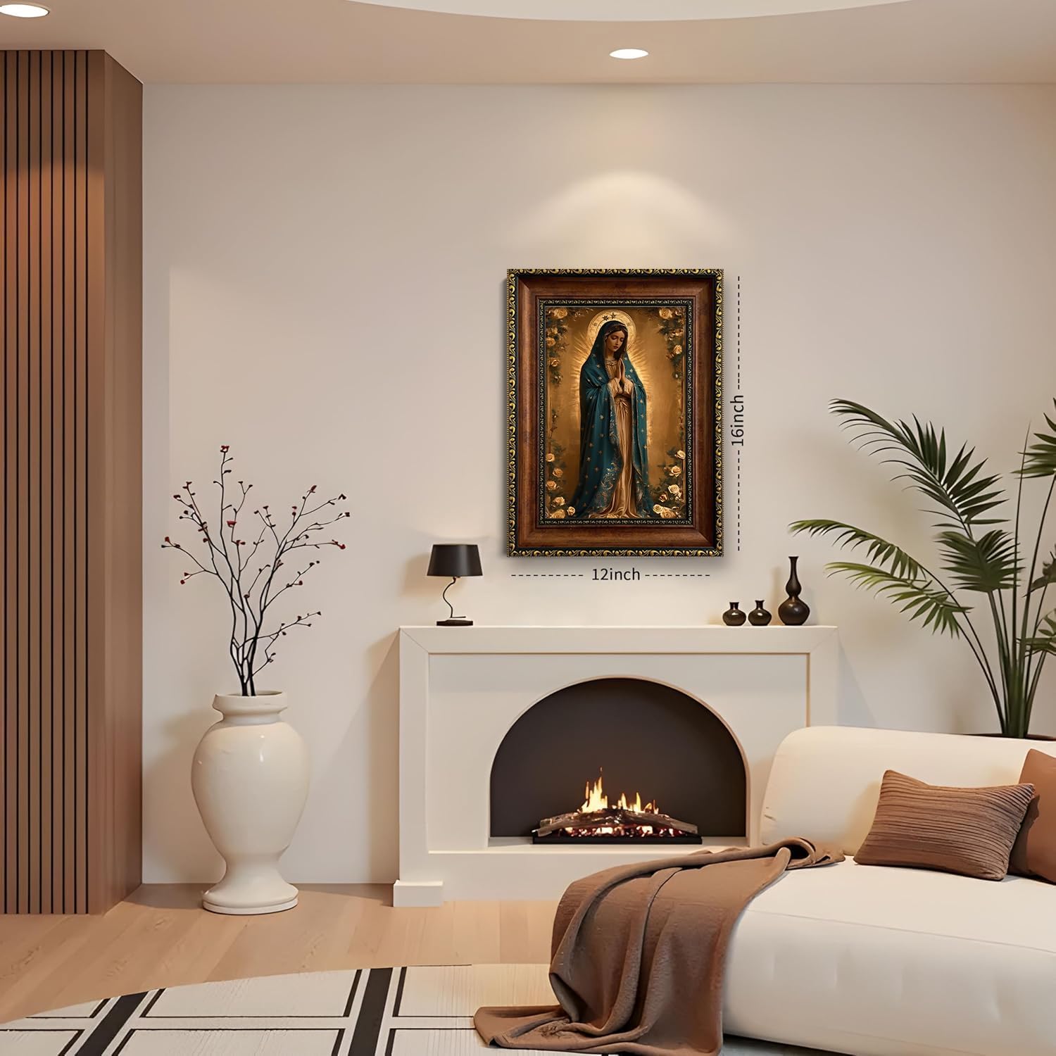 Vintage Gold Framed Virgin Mary Canvas Wall Art Lady of Guadalupe Portrait Wall Decor Pictures Retro Blessed Mother Religious Catholic Poster Prints for Living Room Prayer Home Decoration 12X16 in