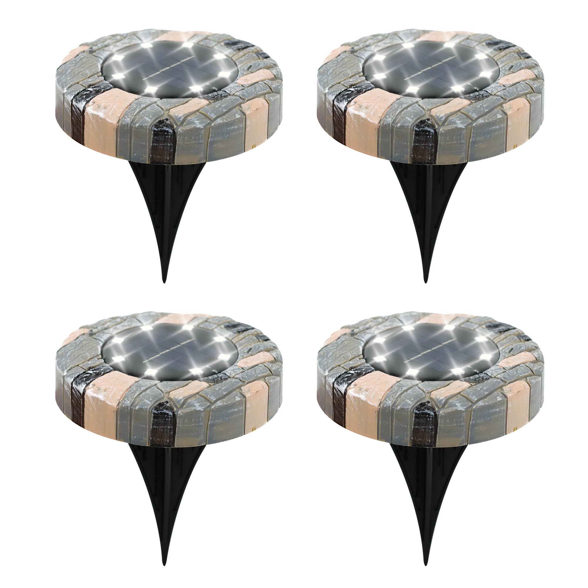 Gardenwize Solar Stone Effect Deck Light – 4-Pack Solar Powered Outdoor LED Deck Lights, White LEDs, Waterproof, Easy Placement for Patio, Deck & Garden