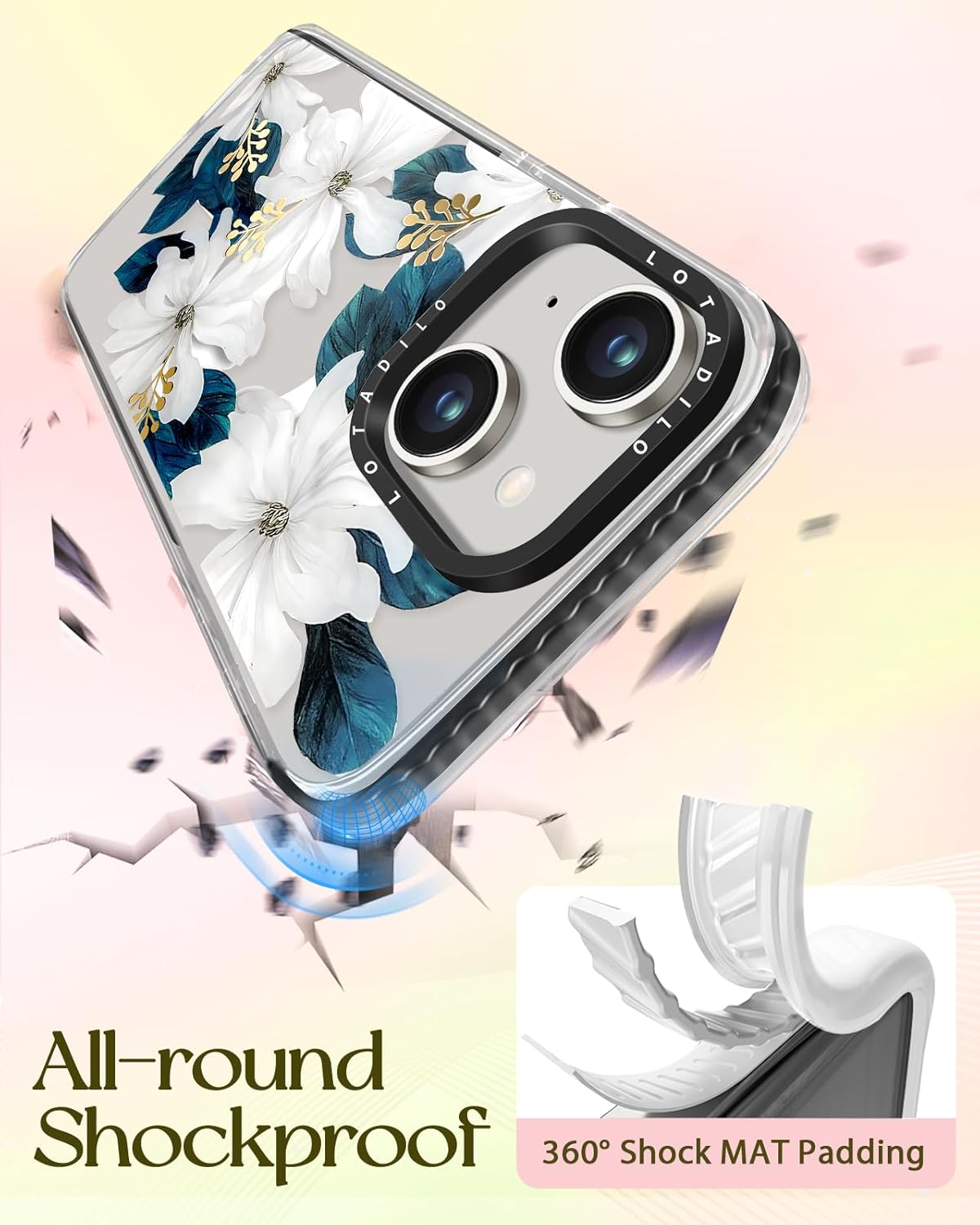 for iPhone 15 Plus Case for Women - Girls Kawaii Design Compatible with Magsafe Magnetic Ring Holder Stand Blue Flower Phone Covers Aesthetic Girly TPU Funda for 15 Plus - Image 6