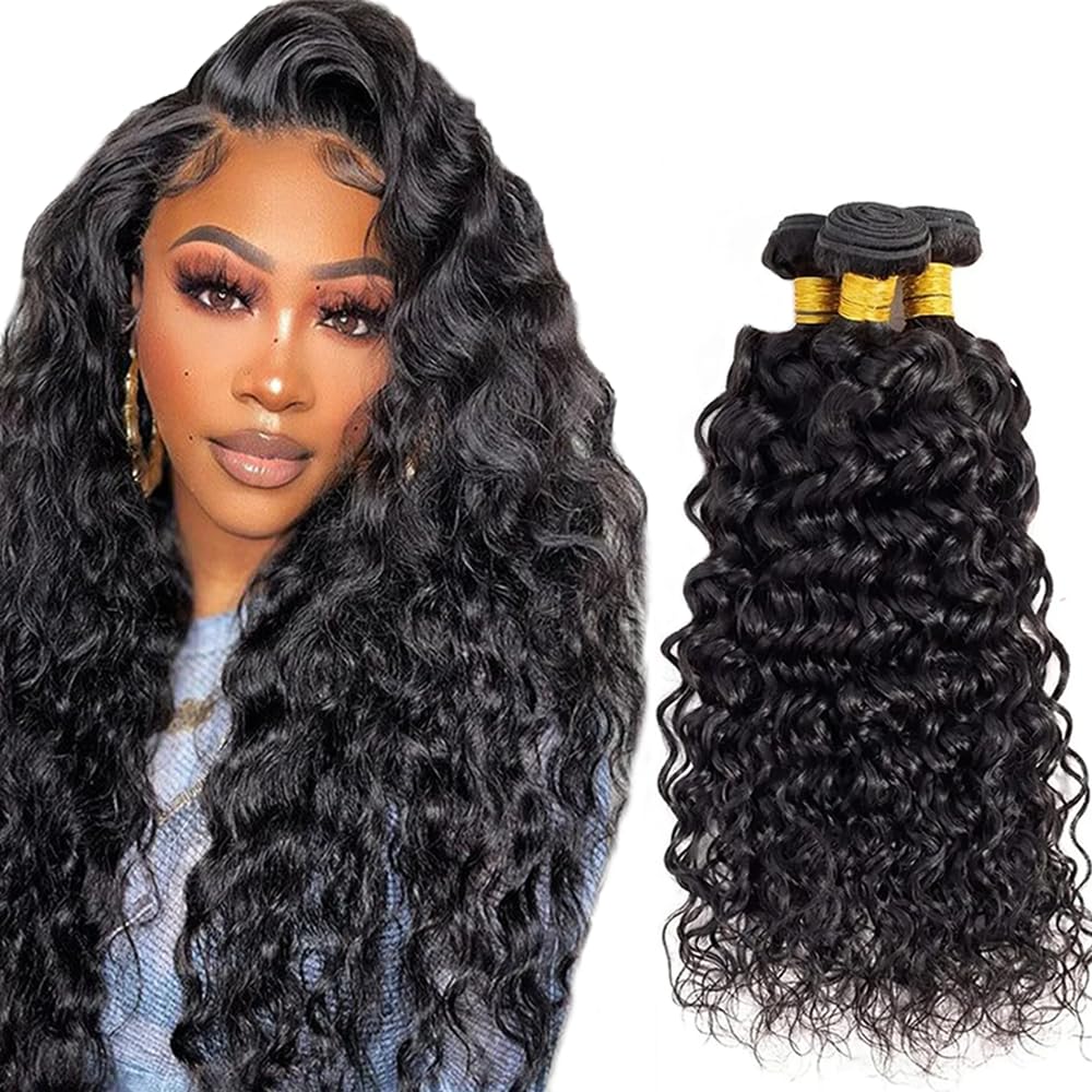 30 32 34 Inch Water Wave Bundles Human Hair Natural Black Color Brazilian Unprocessed Virgin Hair 3 Bundles 150g Soft And Healthy