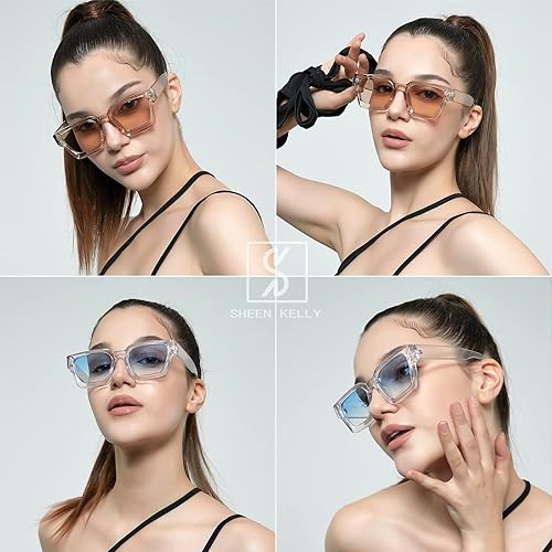 Miniatura 3 de SHEEN KELLY Lentes de sol cuadrados retro para hombres y mujeres, a la moda, rectangular, grueso, marco grueso, negro, lentes de moda de los años 90