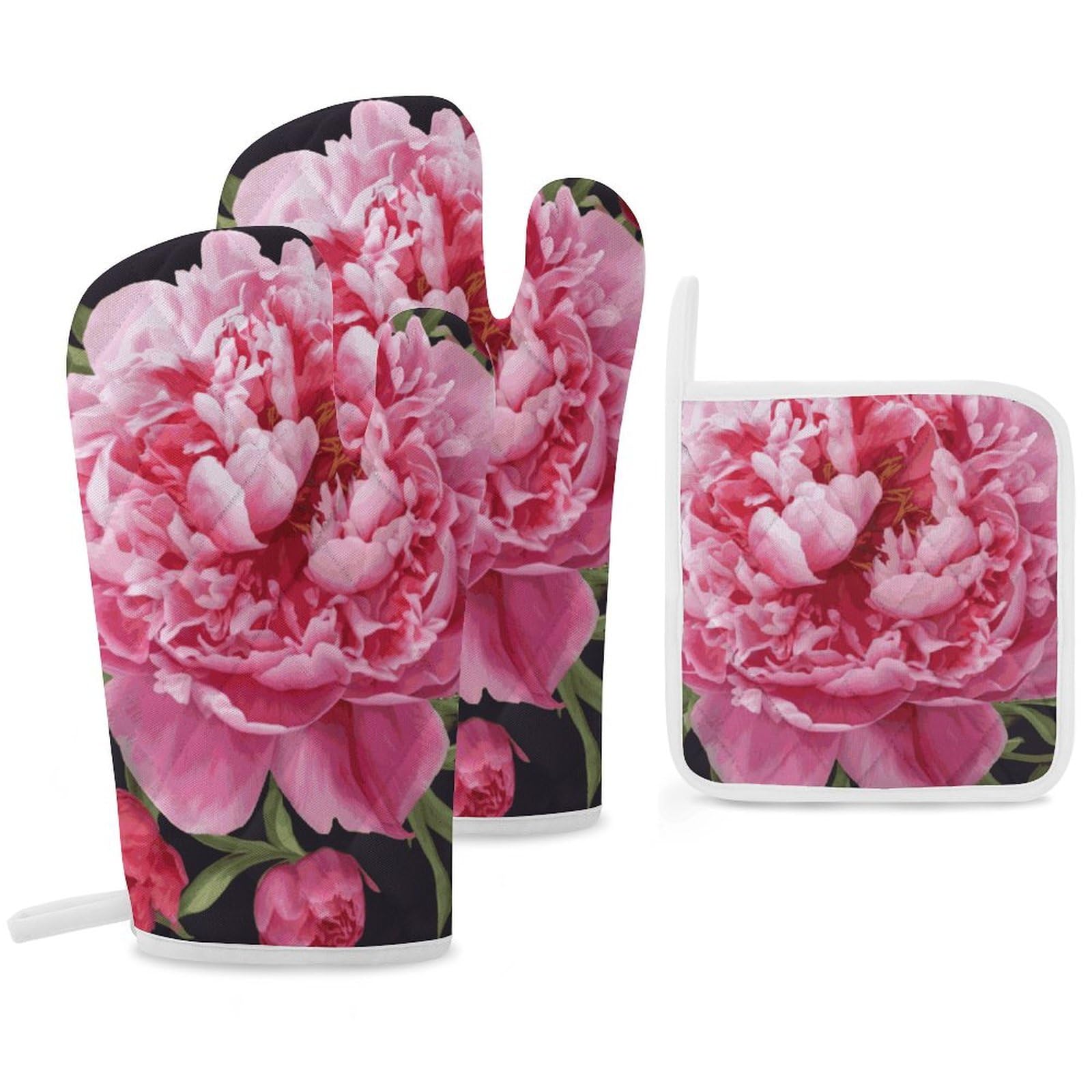 Gants de cuisine et maniques pivoine de jardin, accessoire pâtisserie résistant chaleur
