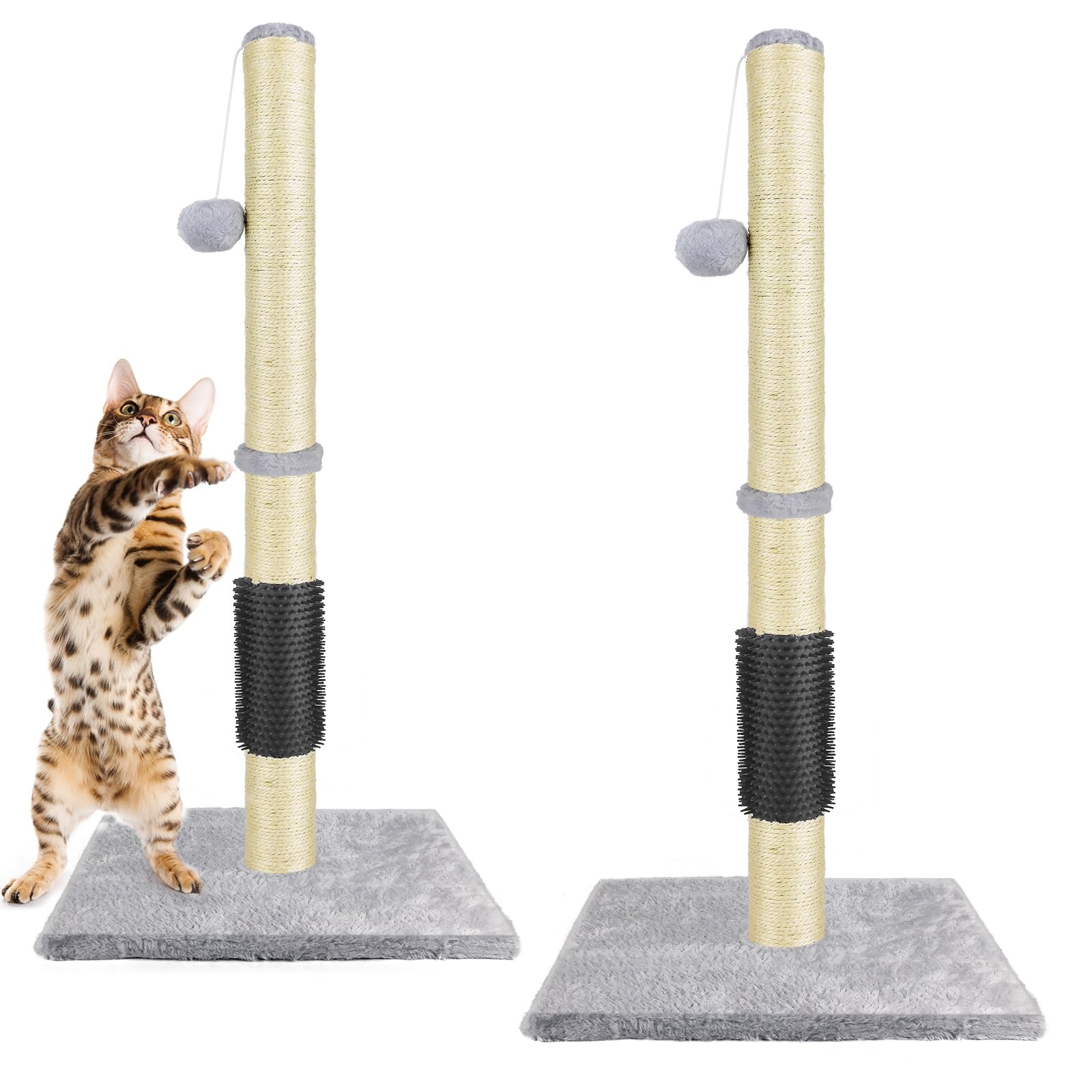 80cm Large Cat Scratching Post, Cat Scratch Posts for Indoor Cats, Tall Sisal Tree with Hanging Ball Toy, Carpet Covered Heavy Base, Sisal Claw Scratcher Tower for Kittens, Adult Pets