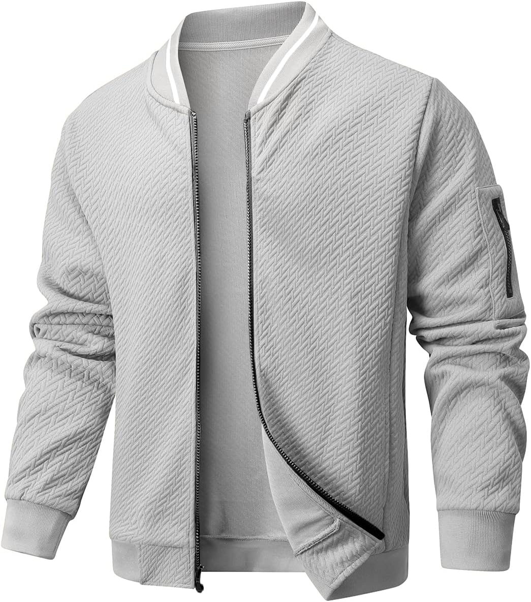 Mens Casual Jacket Loose Fit Lightweight Jacket Varsity Bomber Jacket with Zipper