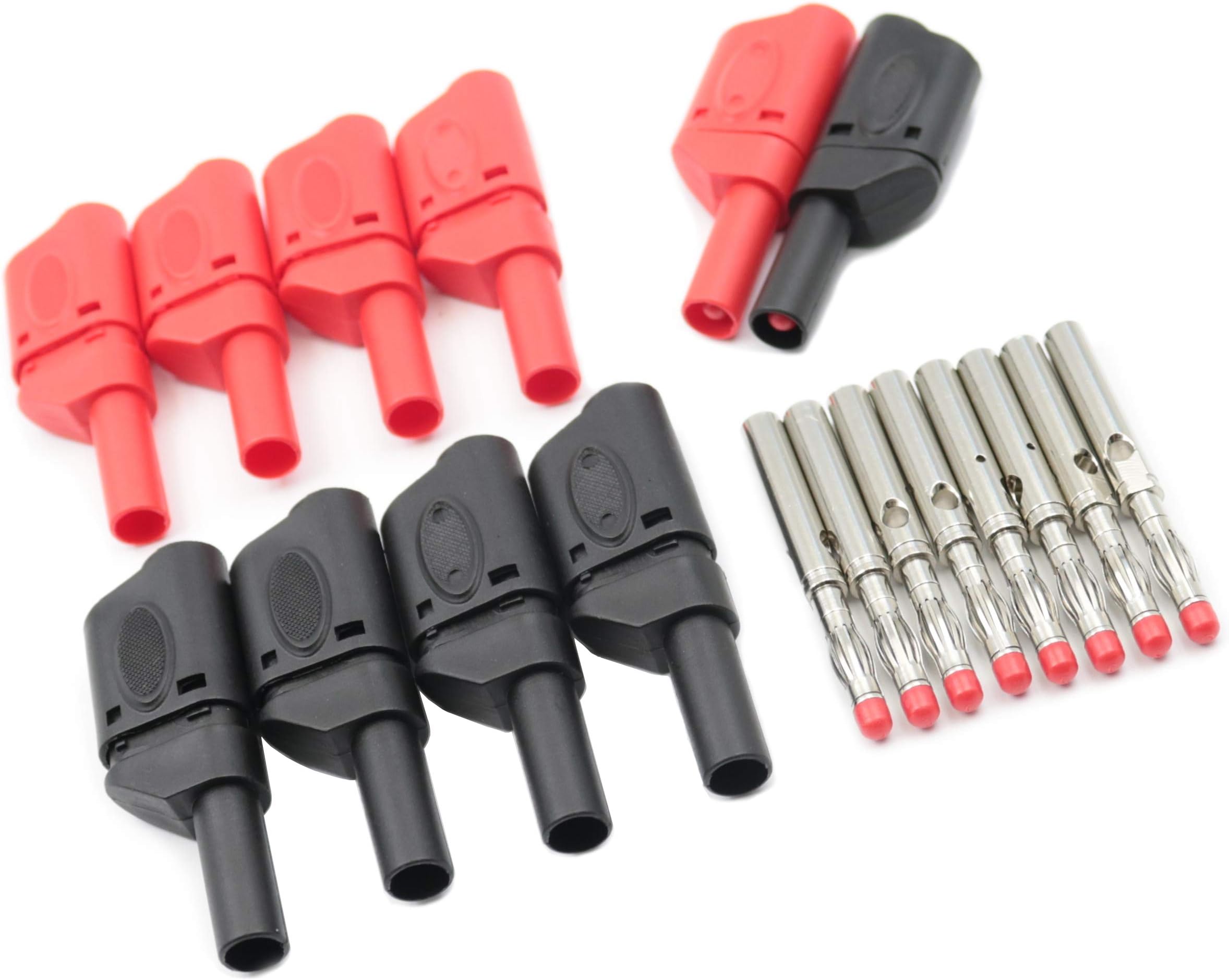 10Pcs Safety Fully Insulated Multimeter Test Leads 4mm Banana Plugs Male Stackable Connectors with Banana Jack Adapters