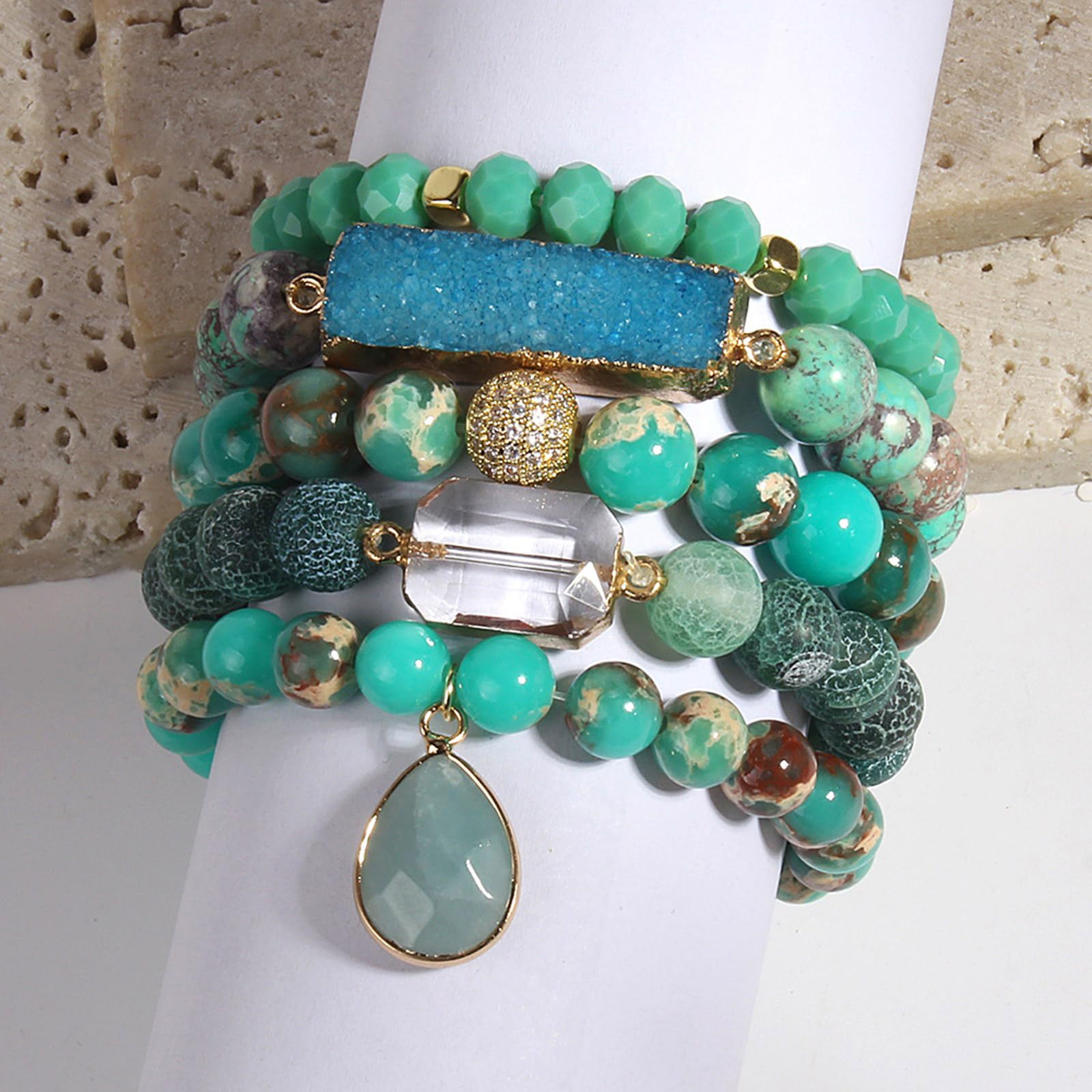 WZGWDC Gioielli Fatti a Mano Bracciale con Perline Fascino Regolabile Pietra Artistica